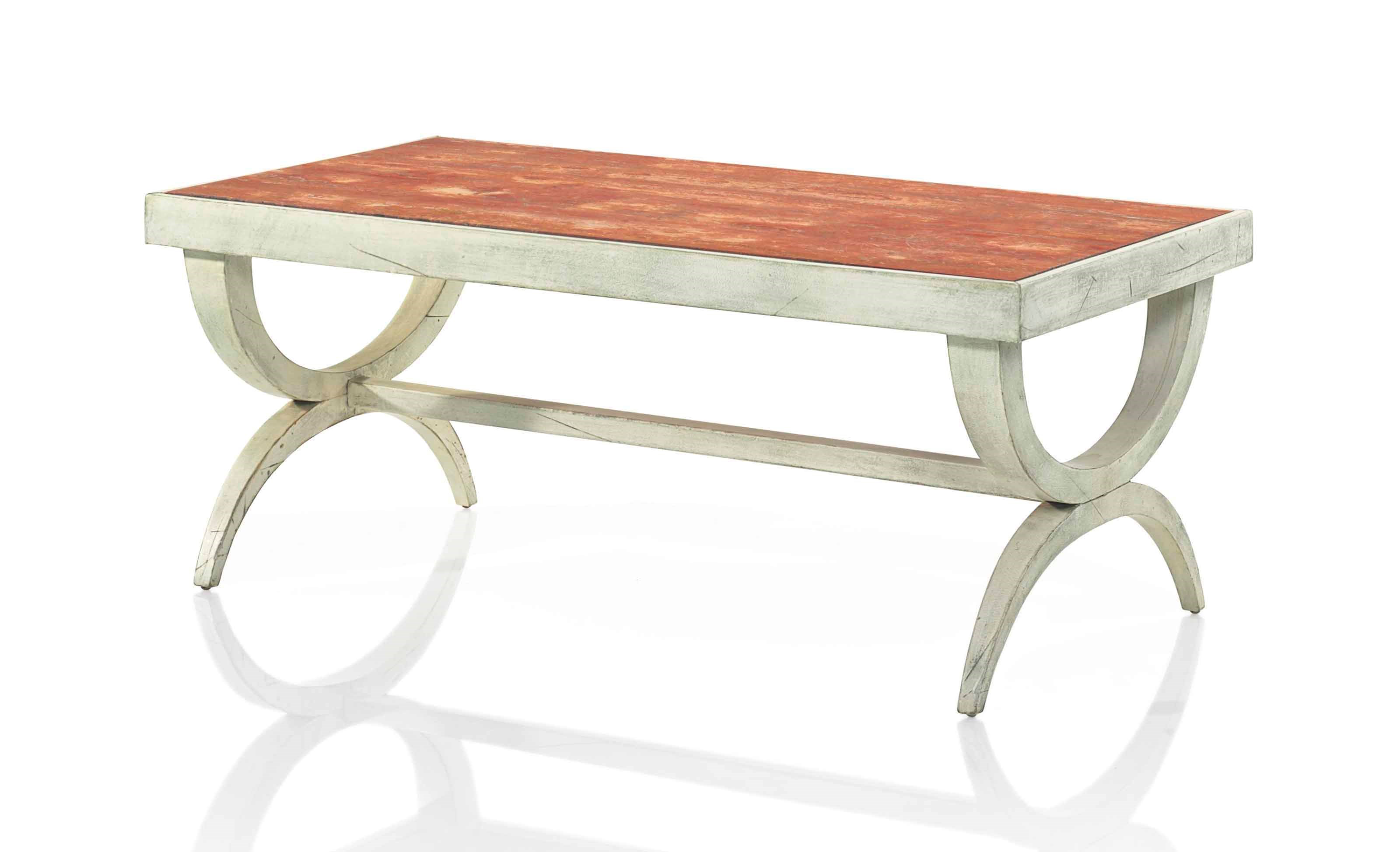 A PARCHMENT AND MARBLE COFFEE TABLE