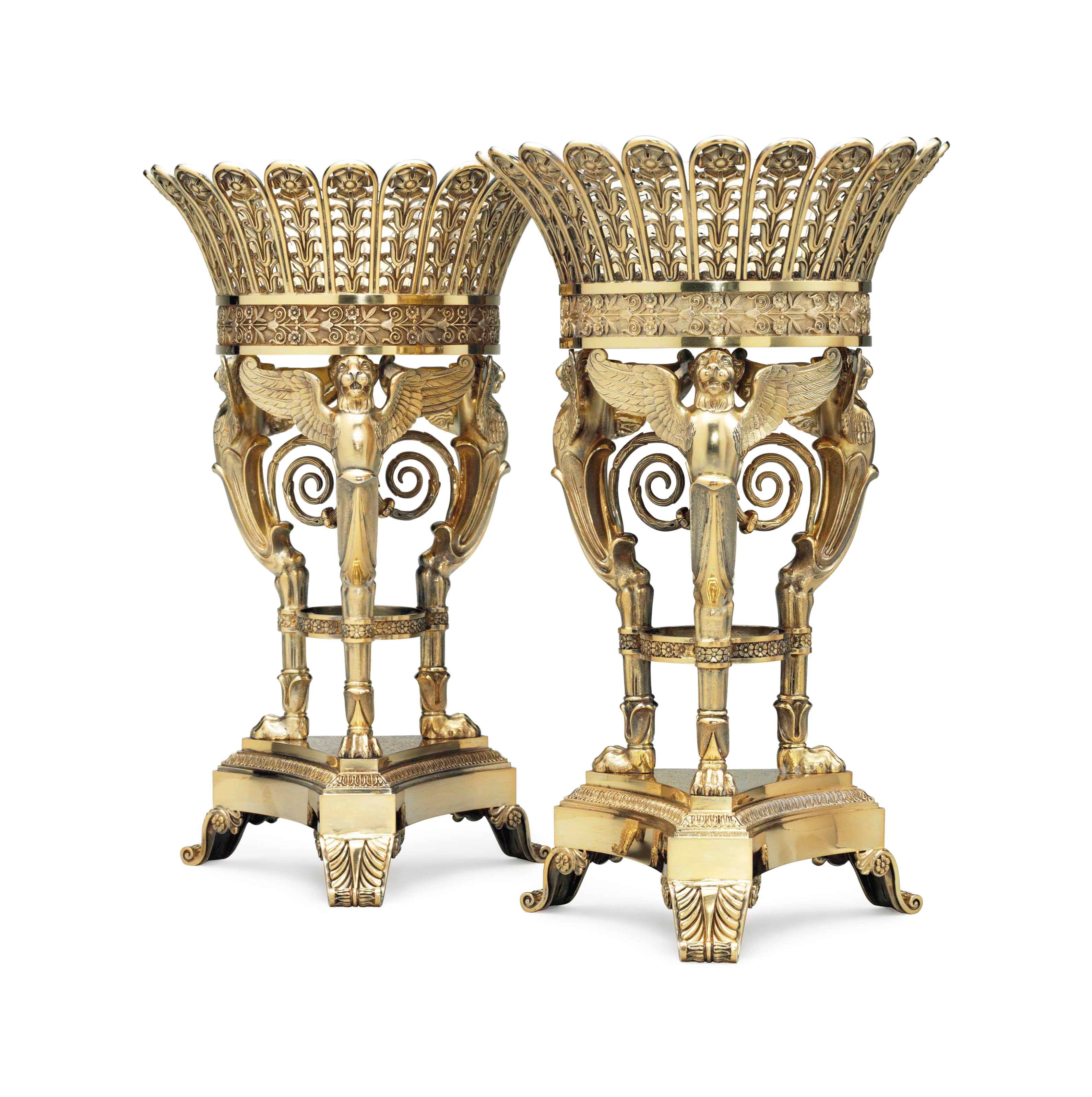 A PAIR OF FRENCH SILVER-GILT FRUIT STANDS