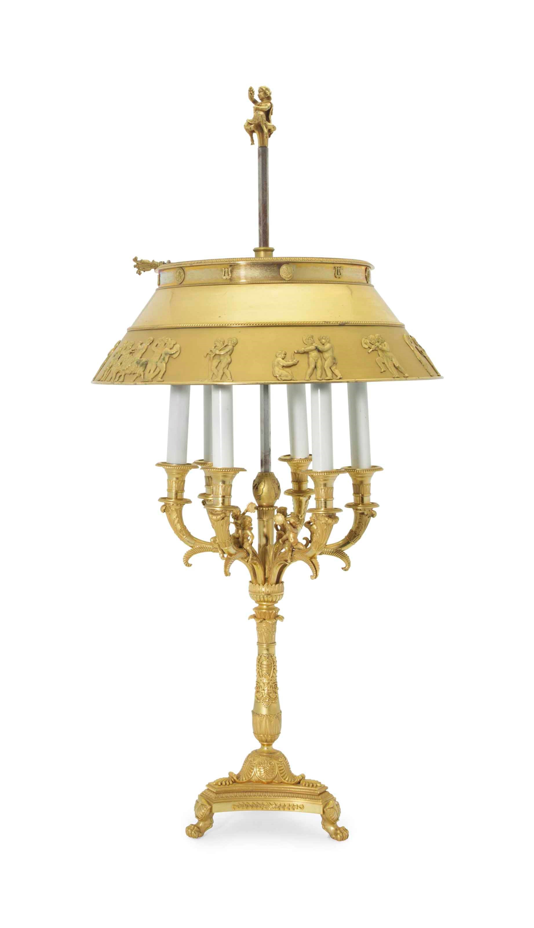 A EMPIRE STYLE ORMOLU SIX-LIGHT LAMPE-DE-BUREAU