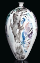A LARGE MEISSEN PORCELAIN VASE PAINTED BY PROFESSOR HEINZ WERNER