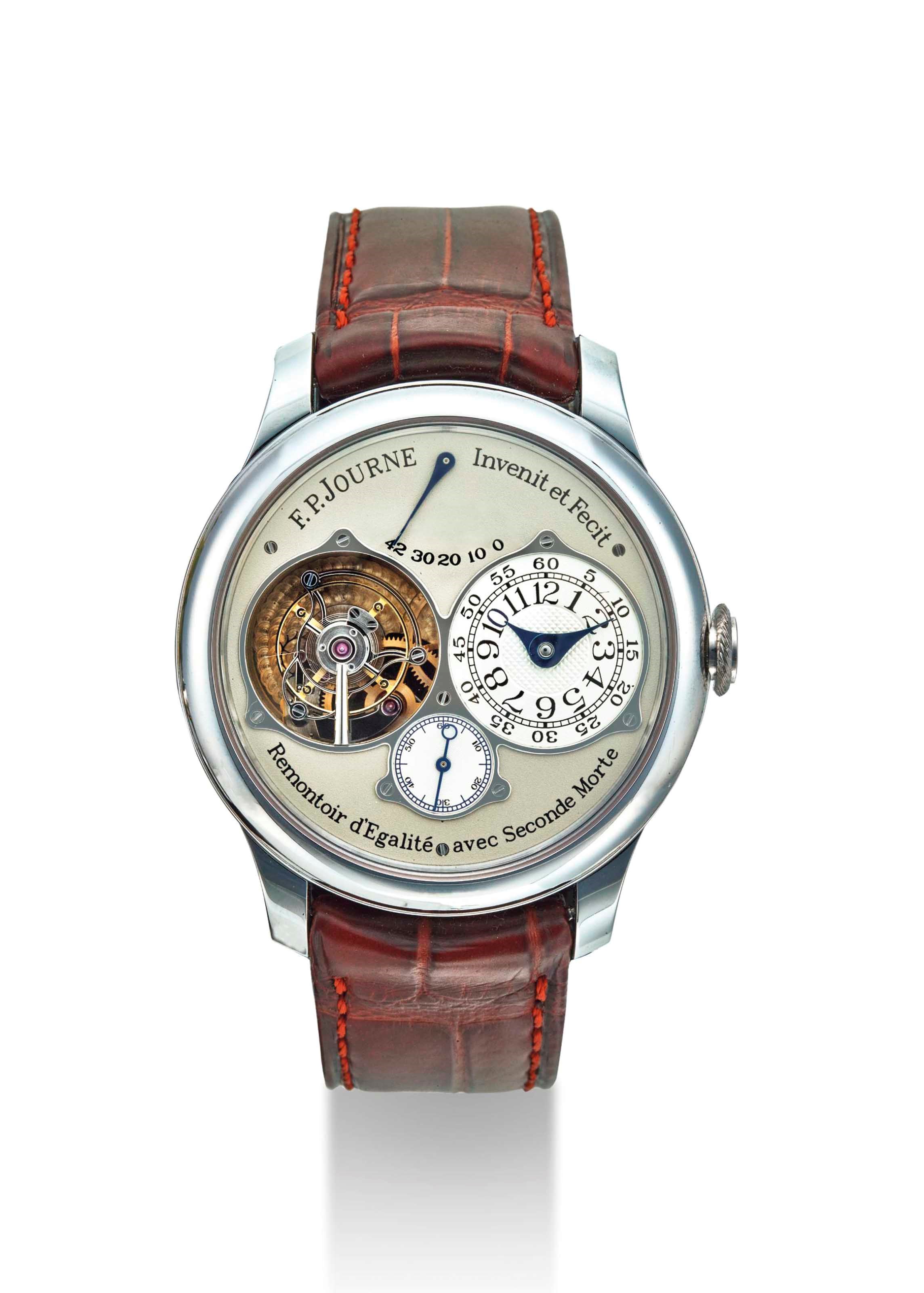 F.P. JOURNE. A PLATINUM TOURBILLON WRISTWATCH WITH CONSTANT FORCE WINDING, POWER RESERVE AND DEAD BEAT SECONDS