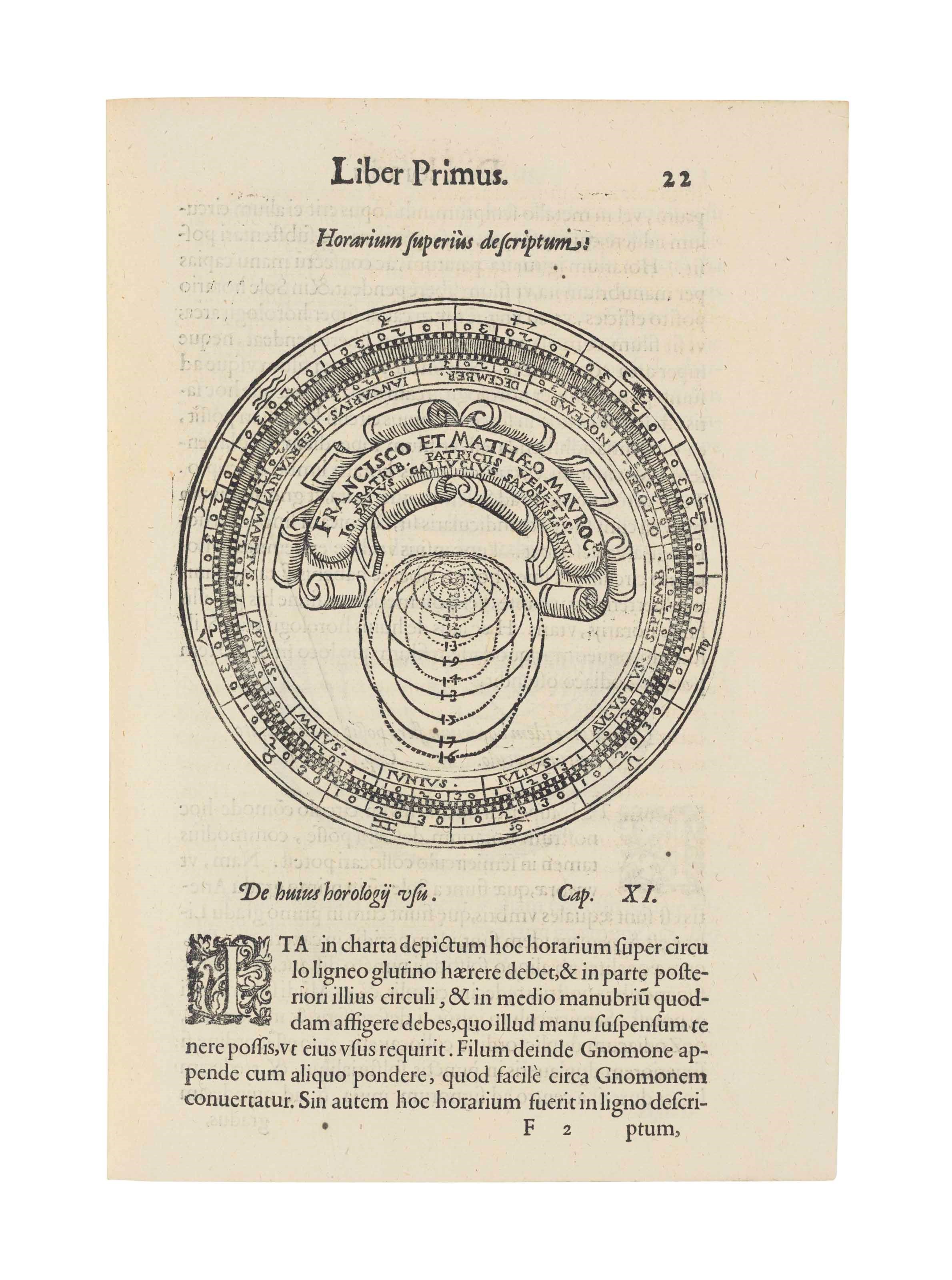 GALLUCCI, Giovanni Paolo (1538-c.1621). Nova fabricandi horaria mobilia et permanentia, tam acu magnetico, quam since acu ad omnem latitudinem, ratio nuper excogitata. Venice: Bernard Basa, 1596.