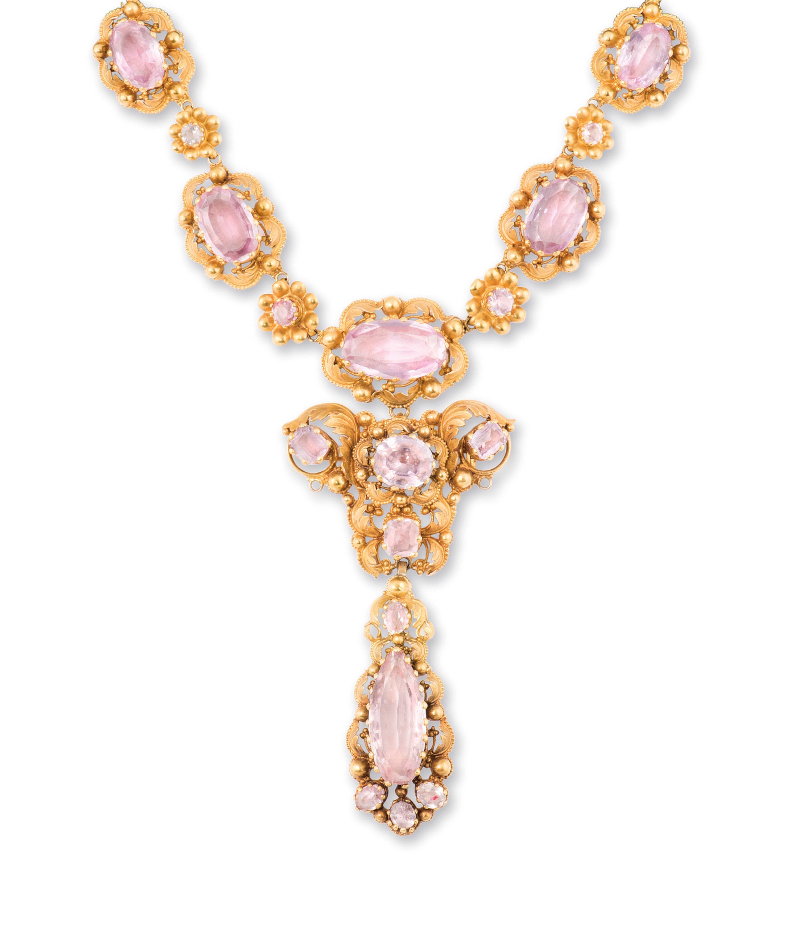 A 19TH CENTURY GOLD AND PINK TOPAZ PARURE