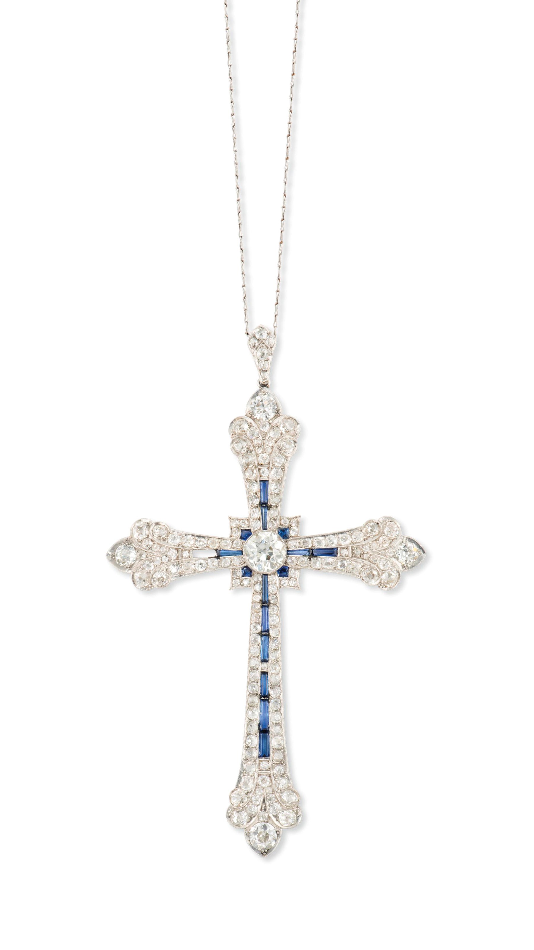 AN EARLY 20TH CENTURY DIAMOND AND SYNTHETIC SAPPHIRE PENDANT