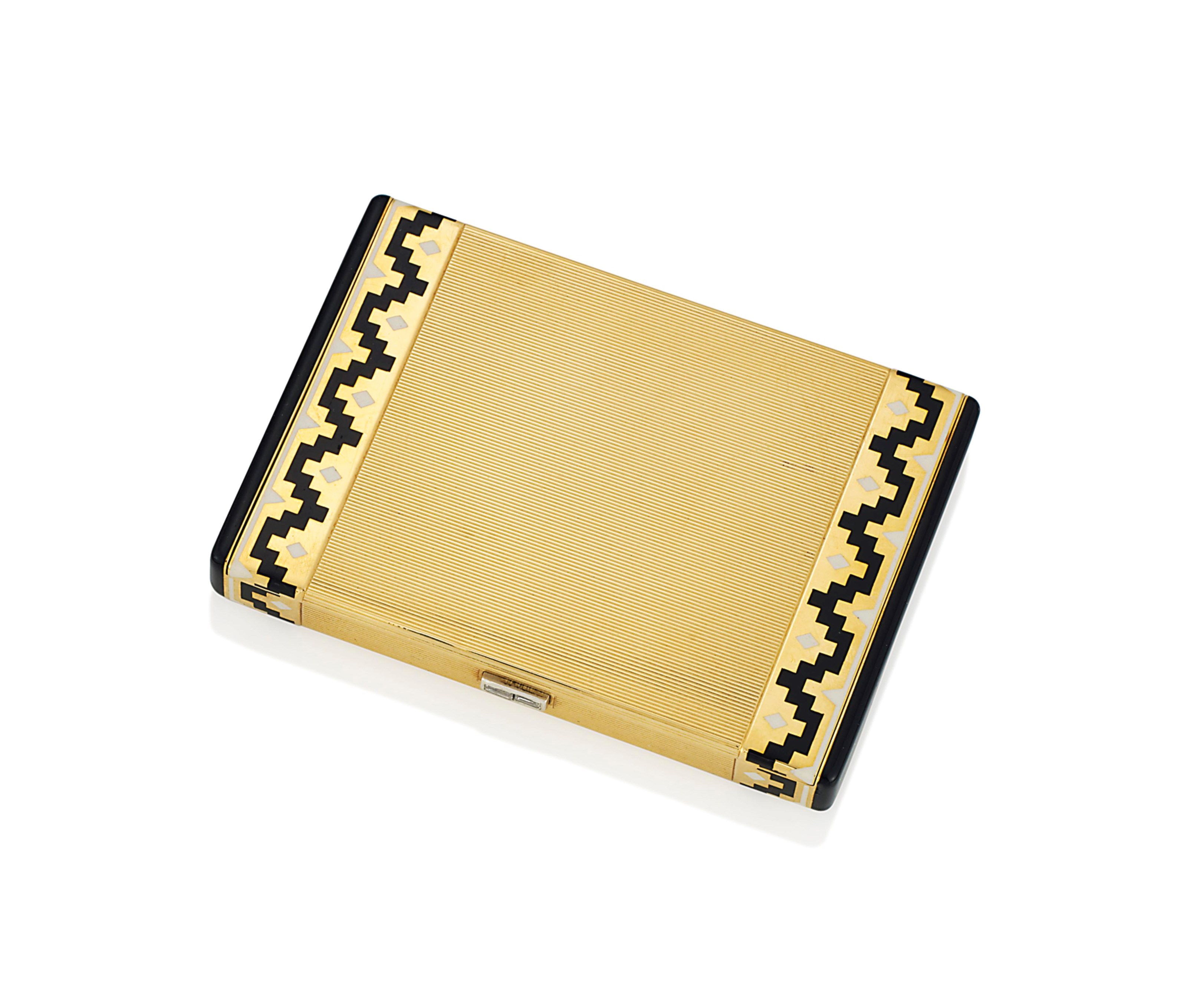 AN ART DECO 18CT GOLD, ENAMEL AND DIAMOND CIGARETTE CASE, BY CARTIER