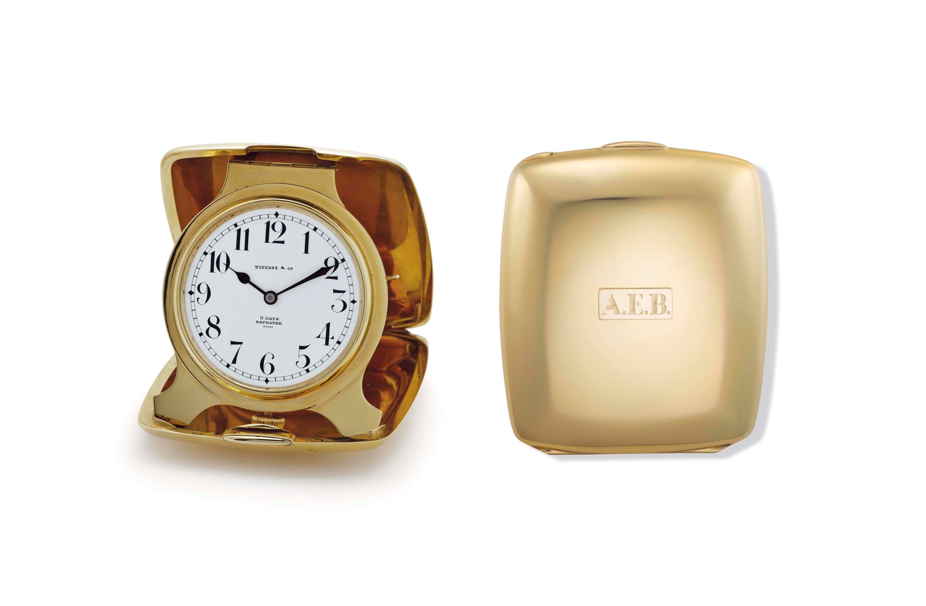 Wittnauer/Tiffany & Co. An 18k Gold Quarter Repeating Folding Travel Clock