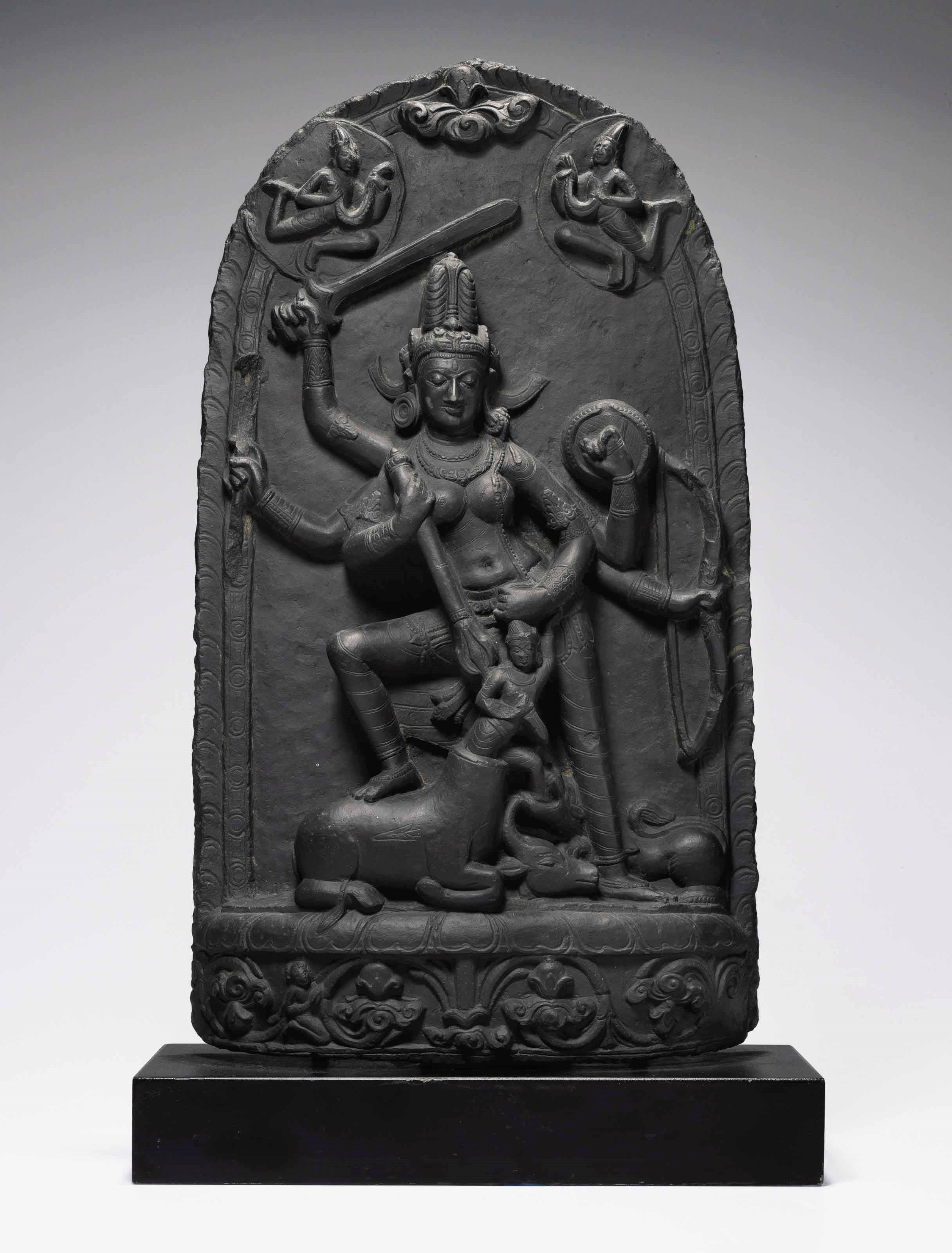 A black stone stele of Durga Mahishasuramardini