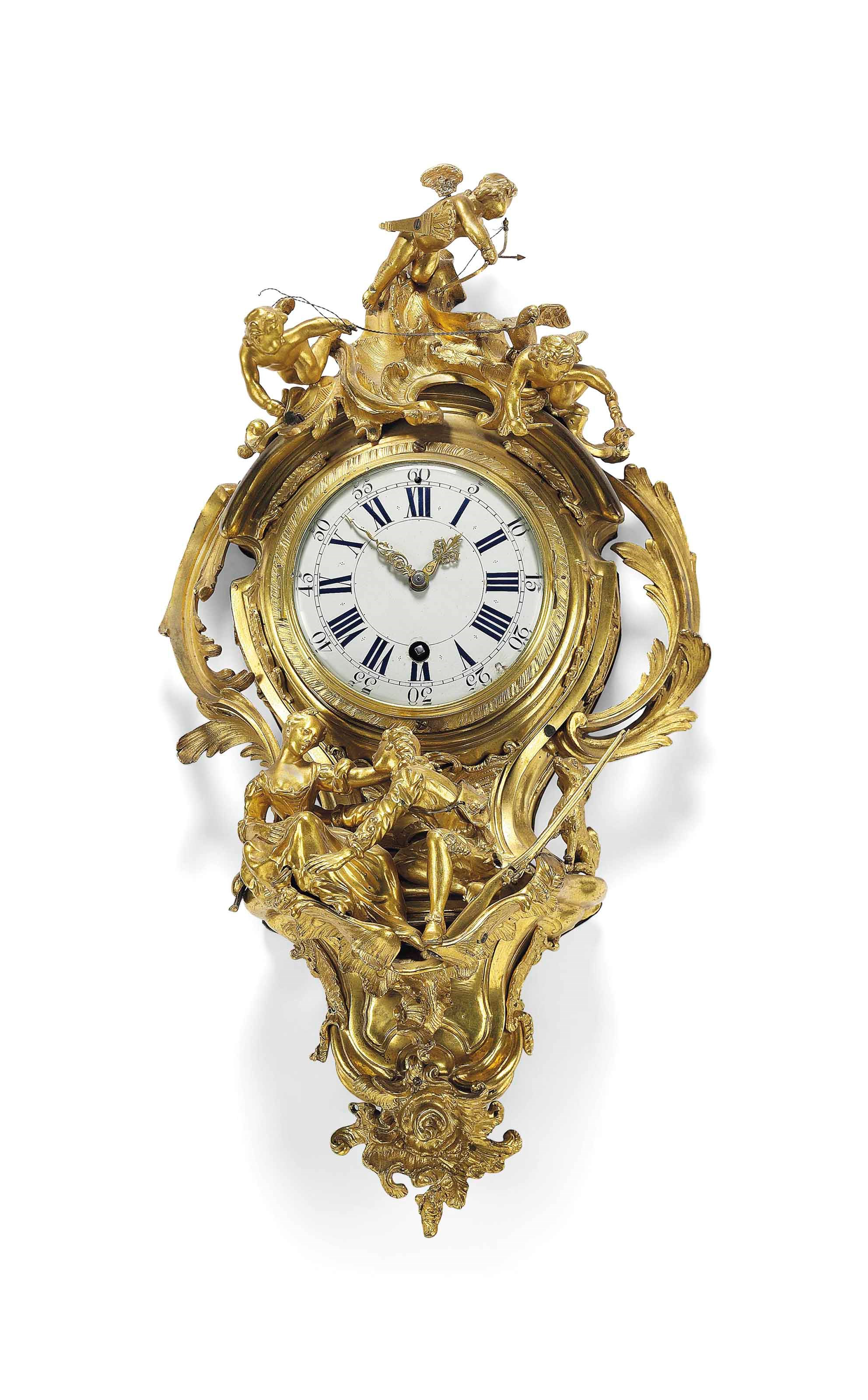 A LOUIS XV ORMOLU TIMEPIECE CARTEL CLOCK