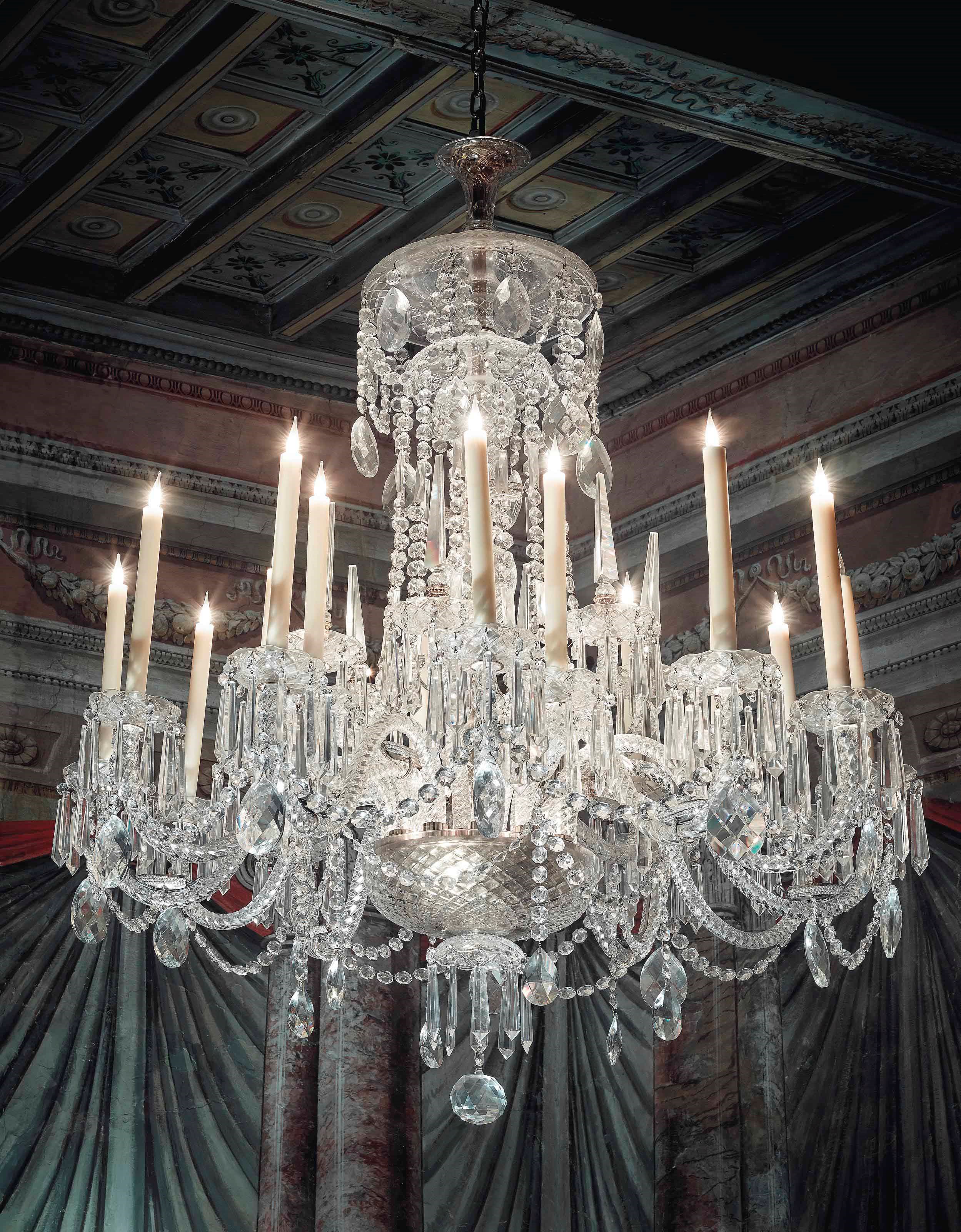 A GLASS EIGHTEEN-LIGHT CHANDELIER