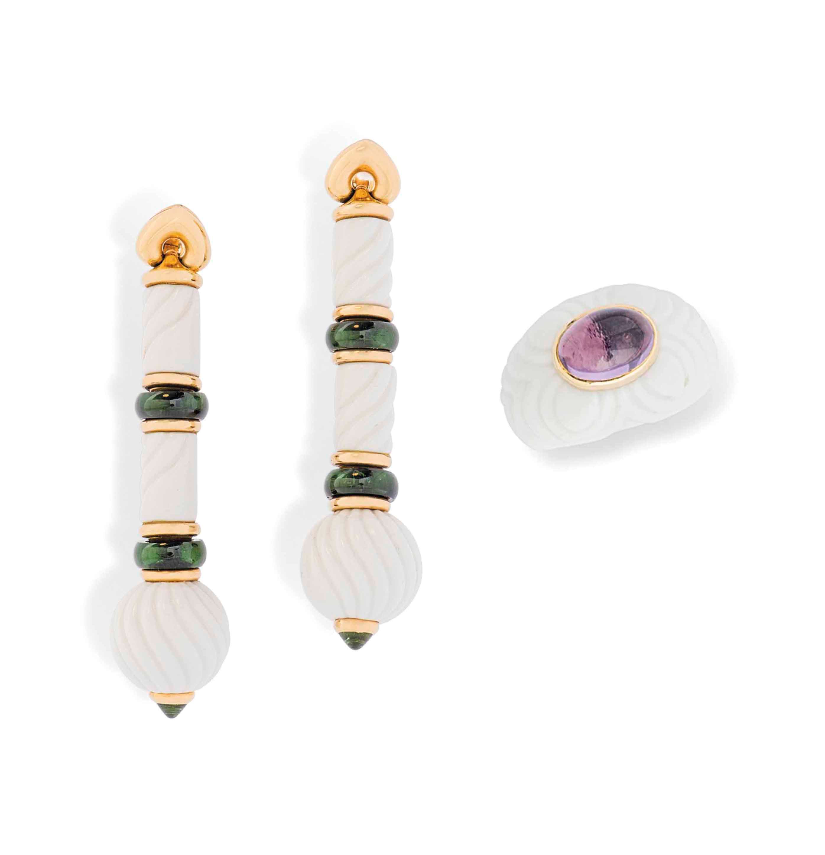 A PAIR OF 'CHANDRA' EARRINGS AND RING, BY BULGARI