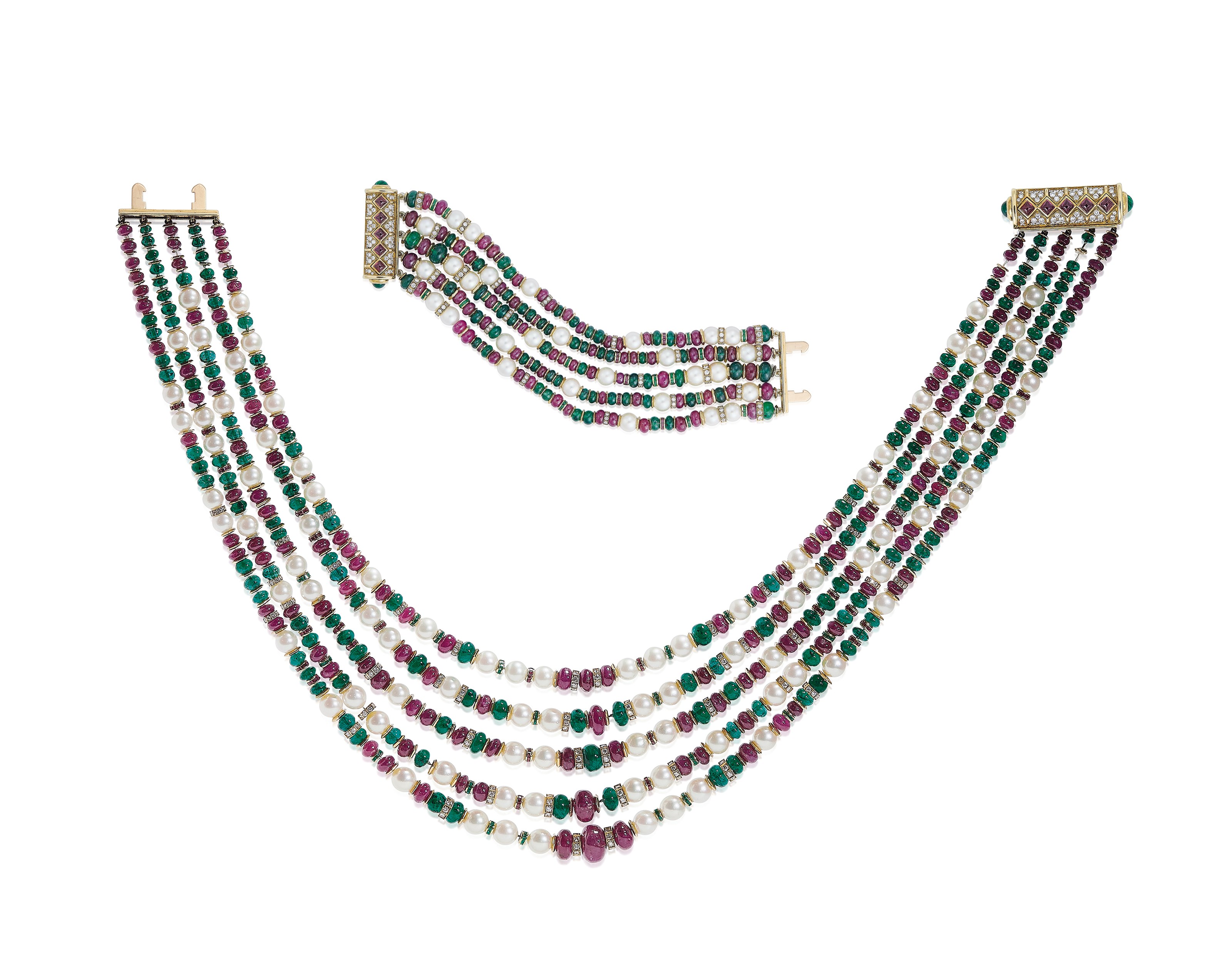 A MULTI-GEM NECKLACE AND BRACELET SET, BY BULGARI
