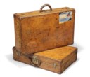 TWO LOUIS VUITTON TAN LEATHER SUITCASES