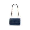 A SHINY BLUE LIZARD SINGLE FLAP BAG WITH GOLD HARDWARE AND INSERT