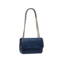 A SHINY BLUE LIZARD SINGLE FLAP BAG WITH GOLD HARDWARE AND INSERT