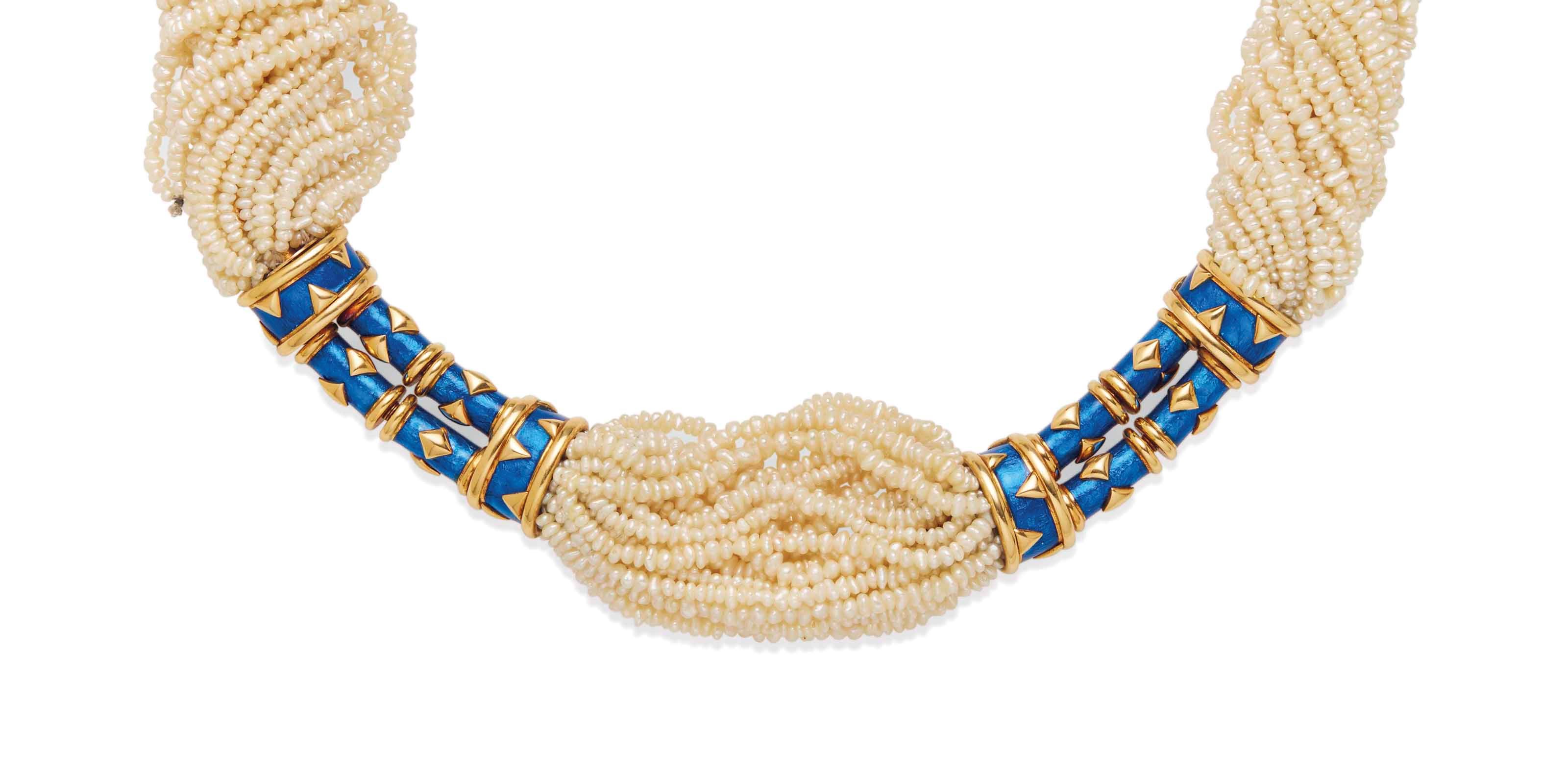 COLLIER PERLES DE SEMENCE ET ÉMAIL, PAR JEAN SCHLUMBERGER
