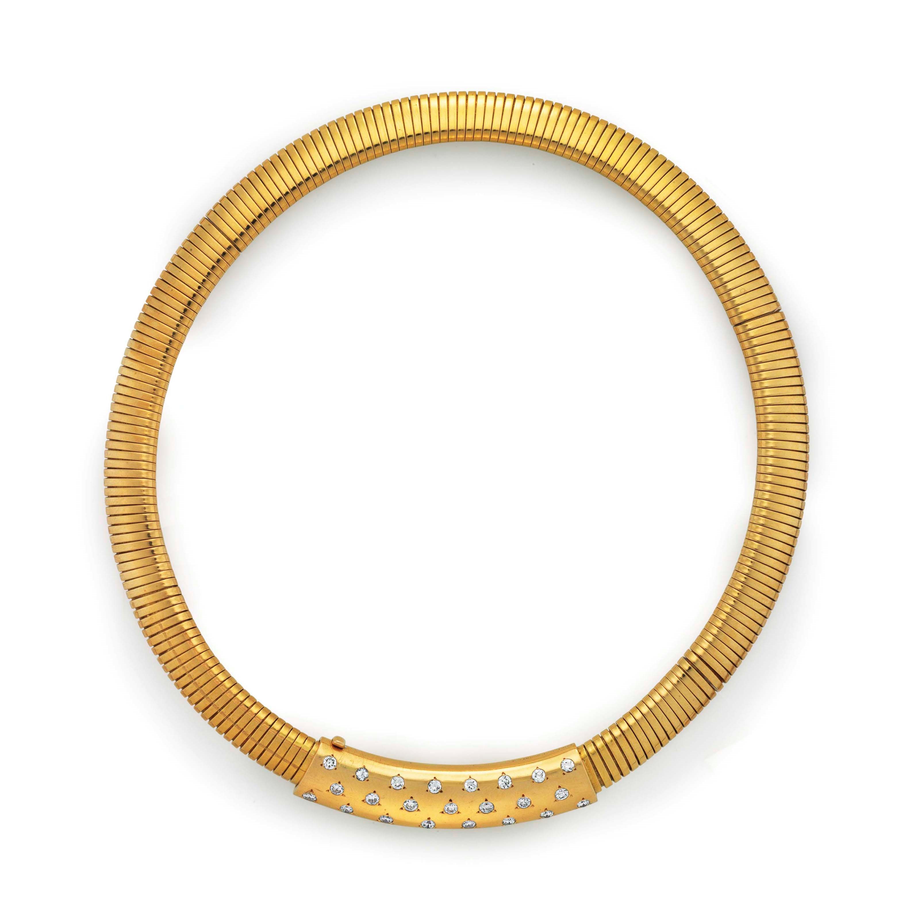 A RETRO DIAMOND AND GOLD CHOKER NECKLACE, BY VAN CLEEF & ARPELS