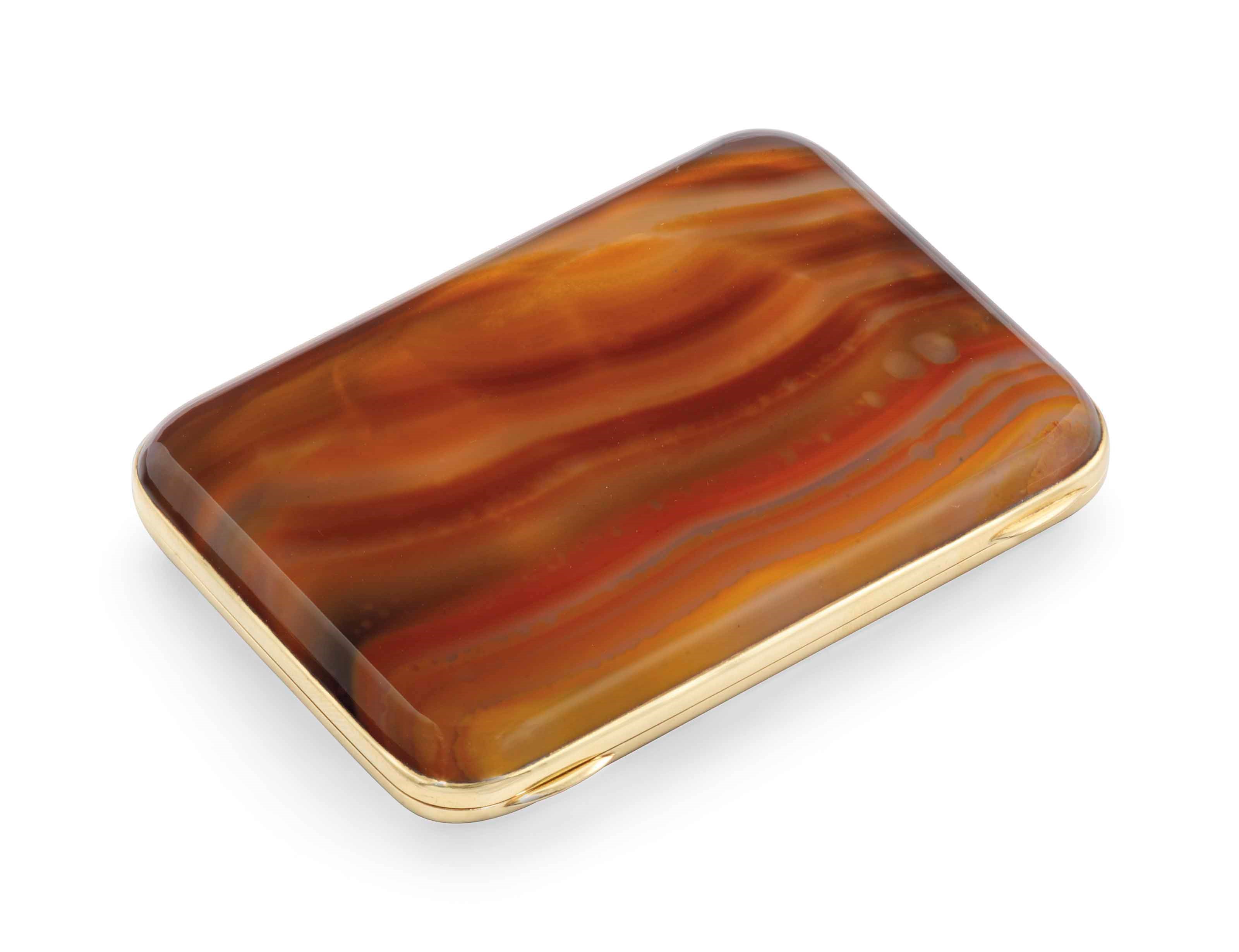 A FRENCH GOLD-MOUNTED HARDSTONE CIGARETTE CASE