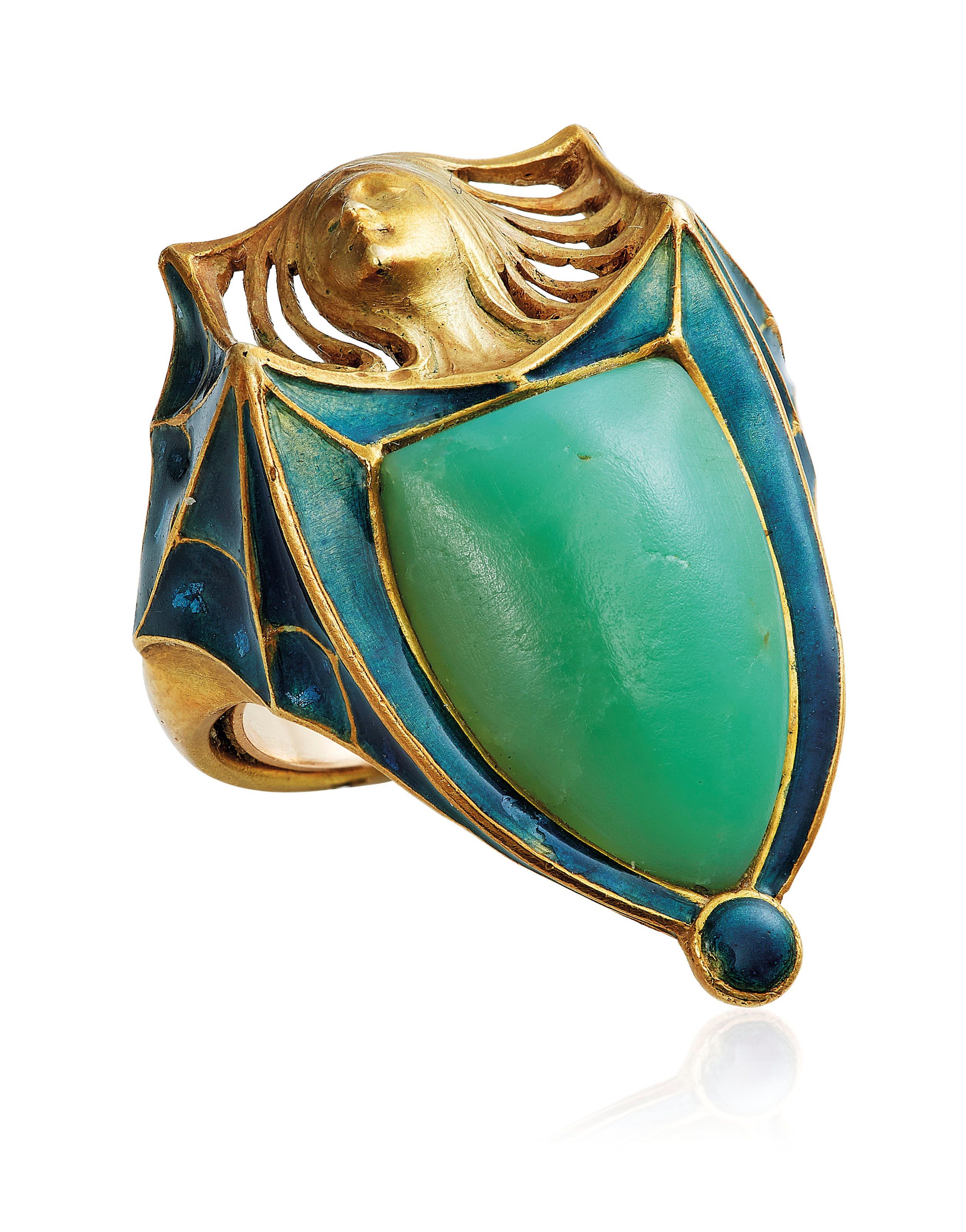 AN ART NOUVEAU TURQUOISE AND ENAMEL RING, BY RENÉ LALIQUE