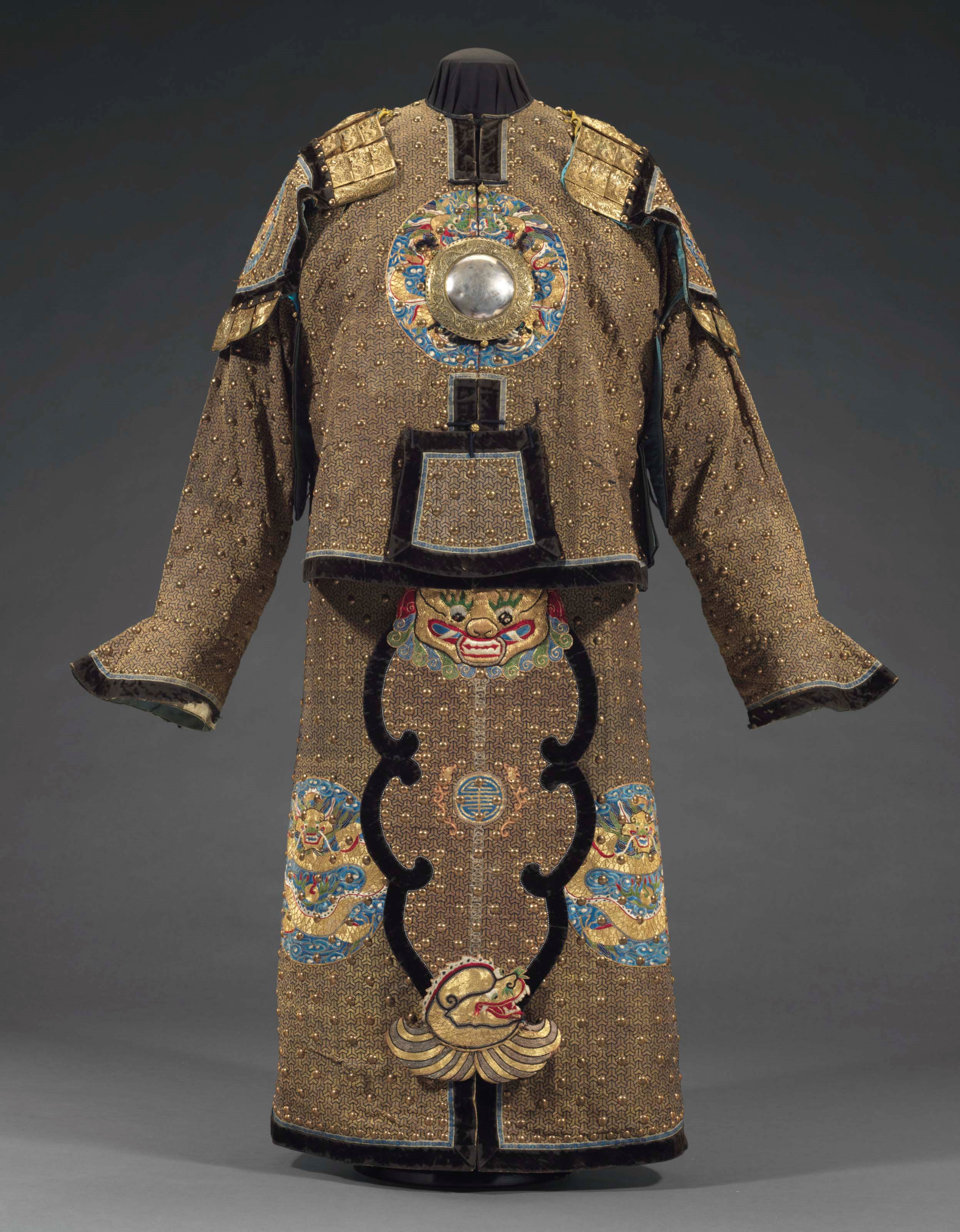 A RARE IMPERIAL EMBROIDERED SILK BROCADE MILITARY OFFICER’S CEREMONIAL UNIFORM