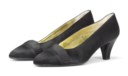 A PAIR OF BLACK SATIN COURT SHOES