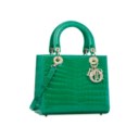 A SHINY MINT GREEN CROCODILE LADY DIOR WITH GOLD & CRYSTAL HARDWARE