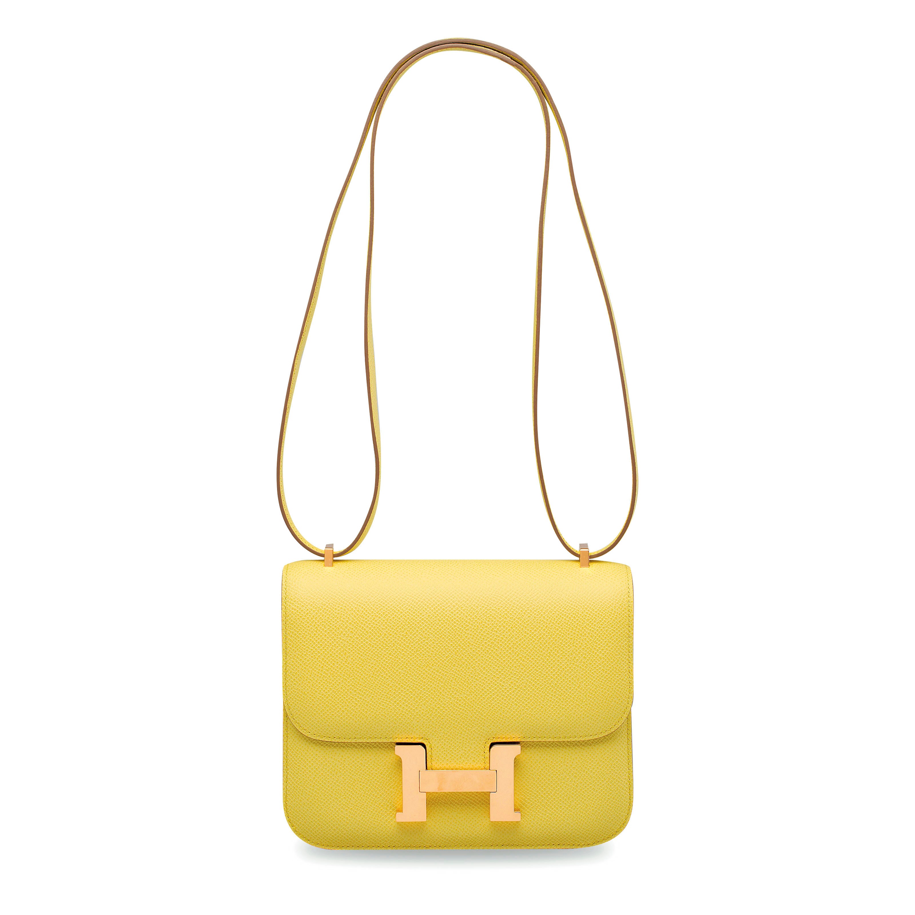 A SOUFRE EPSOM LEATHER MINI CONSTANCE 18 WITH GOLD HARDWARE