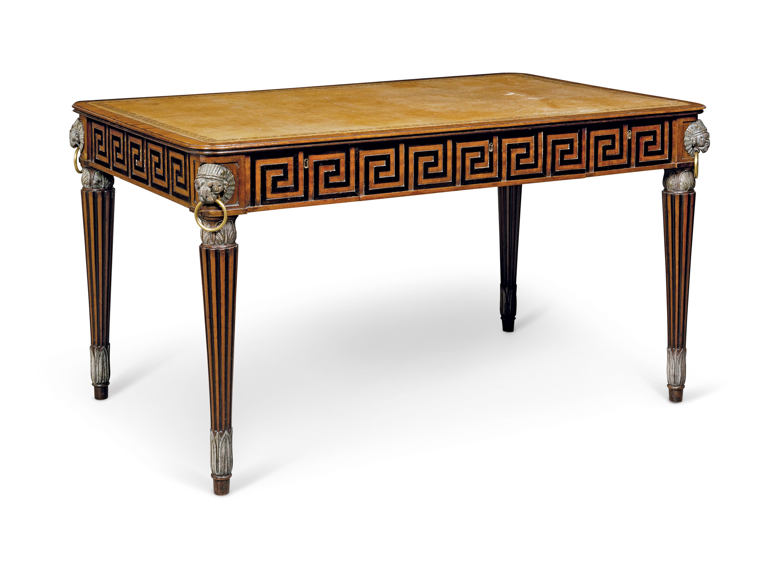 A REGENCY EBONIZED, BRONZED AND BRASS-MOUNTED MAHOGANY DESK