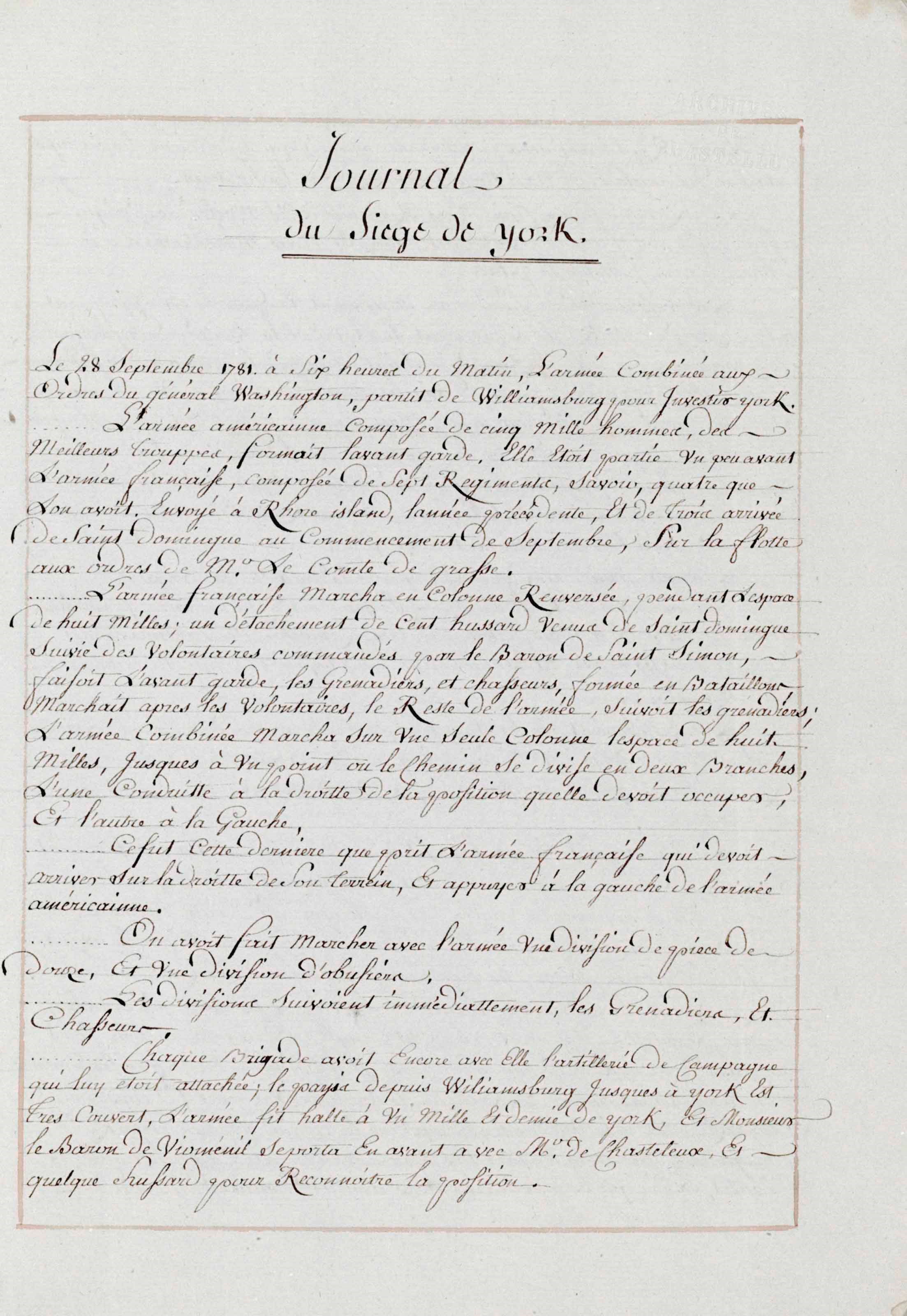 SIEGE OF YORKTOWN – Manuscript, "Journal du Siege de york", n.p., c. October 1781.