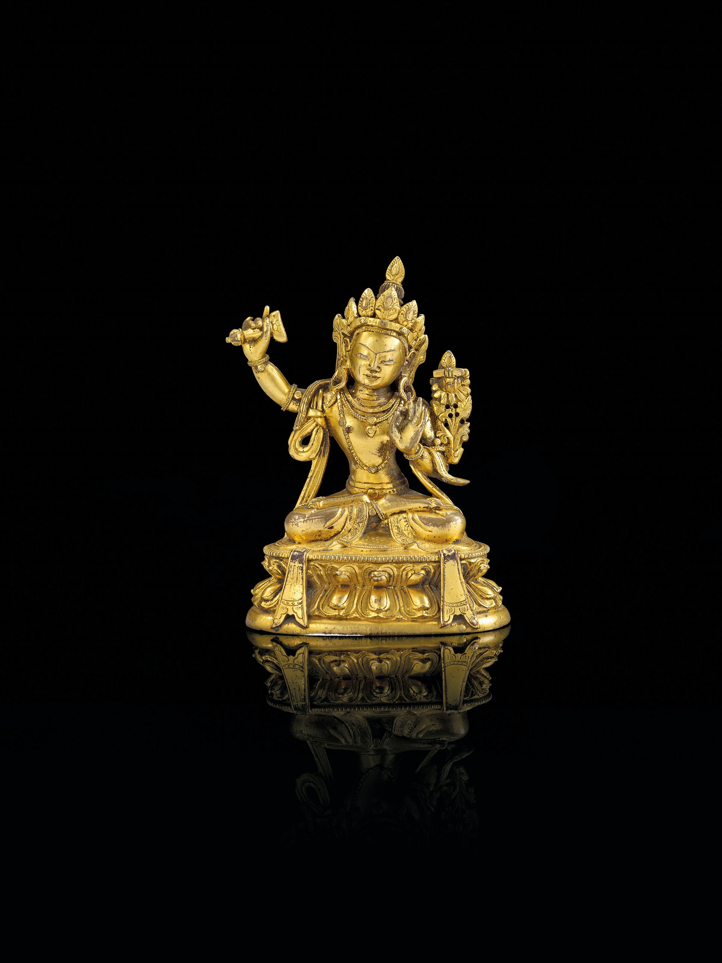 STATUE DE MANJUSHRI EN BRONZE DORE