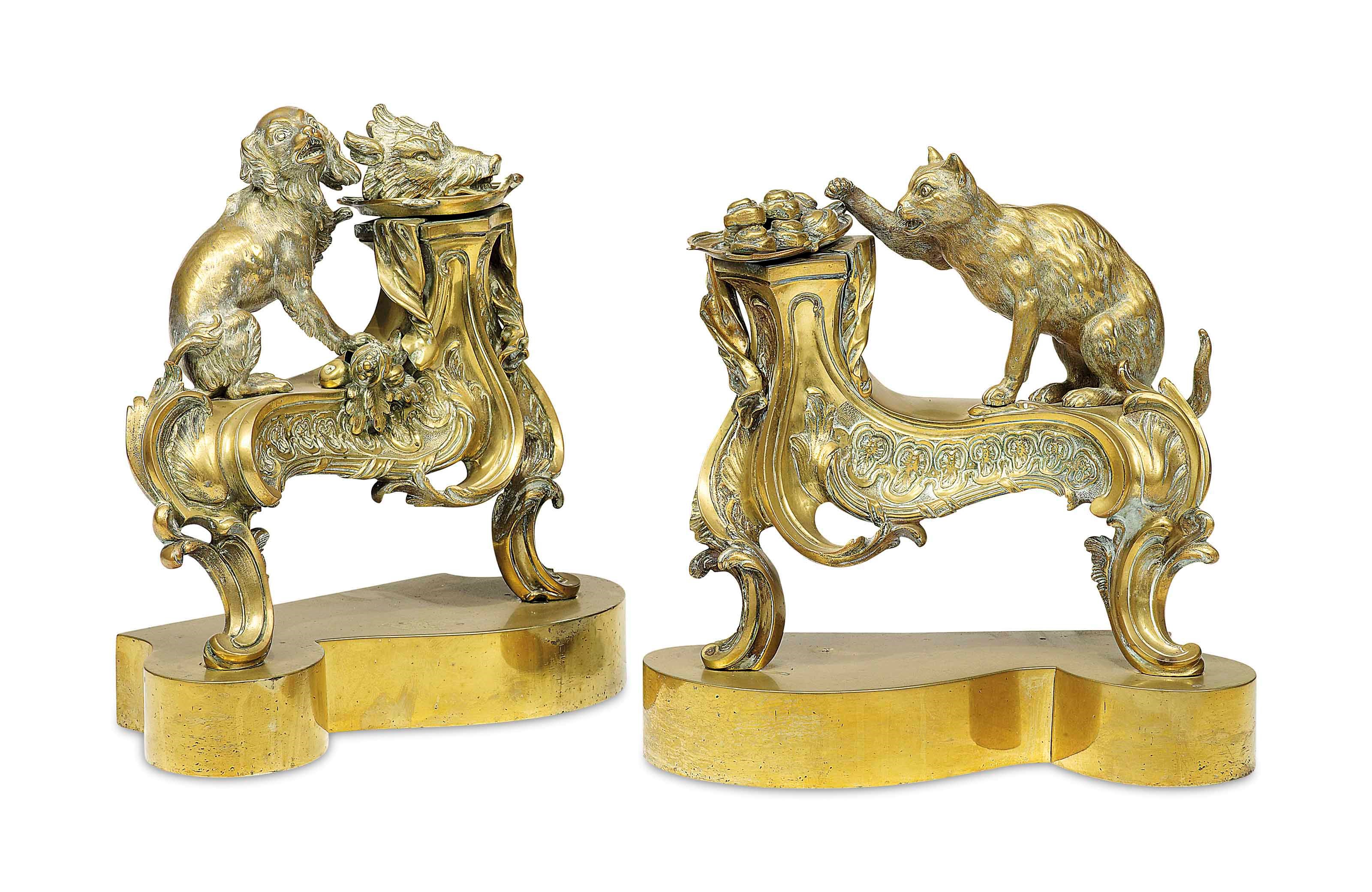A PAIR OF VICTORIAN BRASS FIREDOGS
