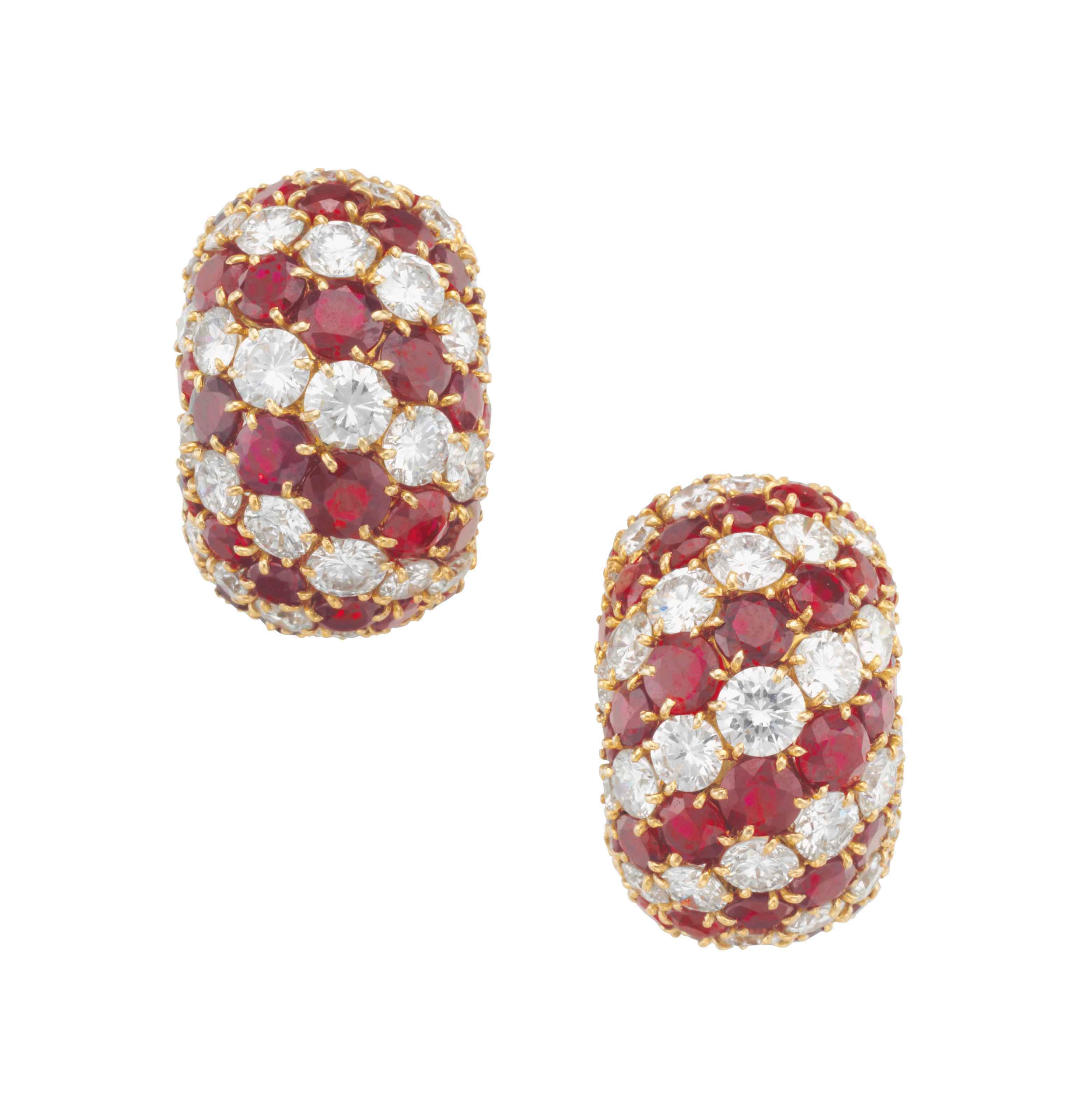 A PAIR OF RUBY AND DIAMOND EARRINGS, BY VAN CLEEF & ARPELS