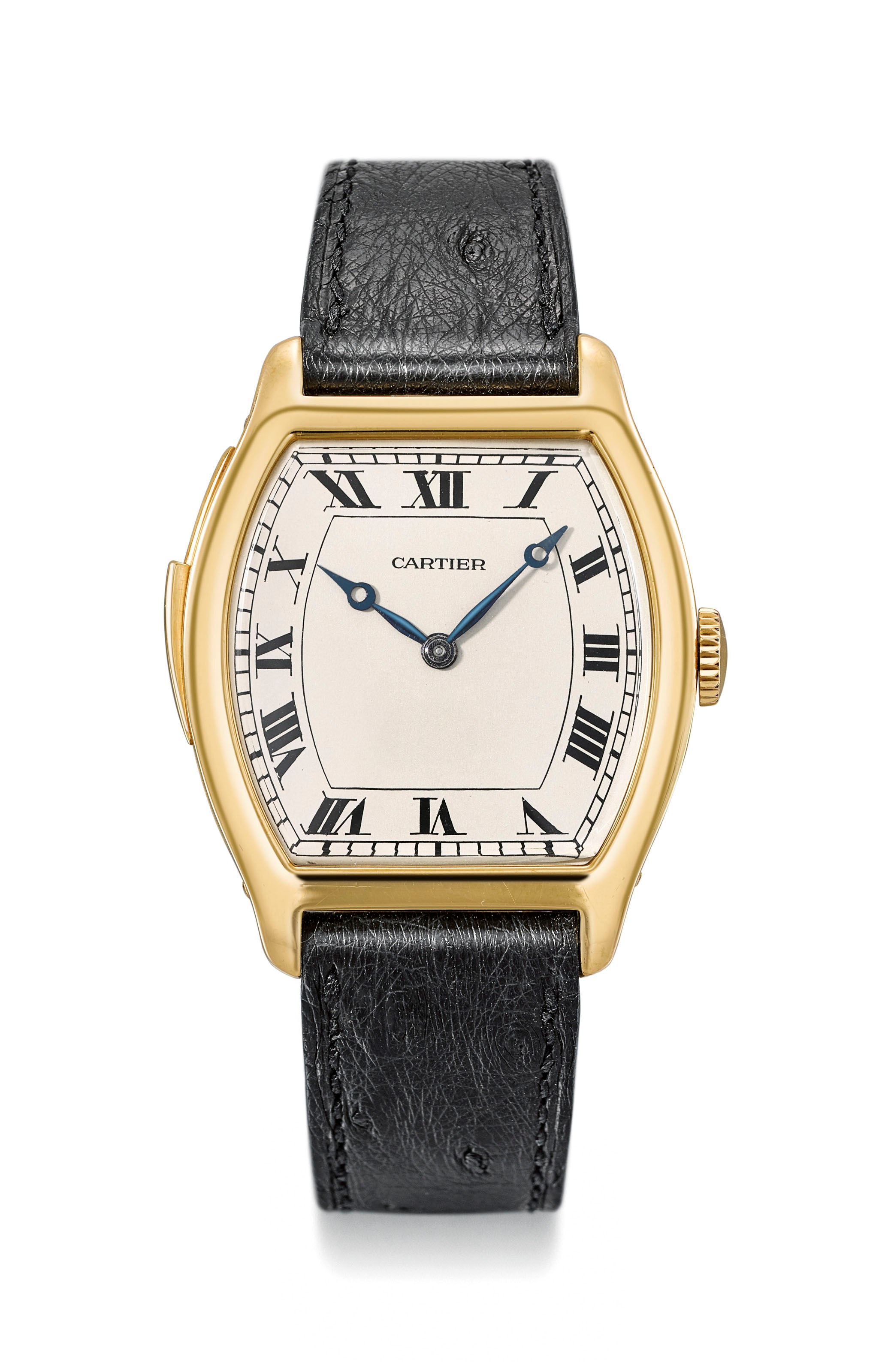 Cartier. An exceptionally rare, large and fine 18K gold tonneau-shaped minute repeating wristwatch