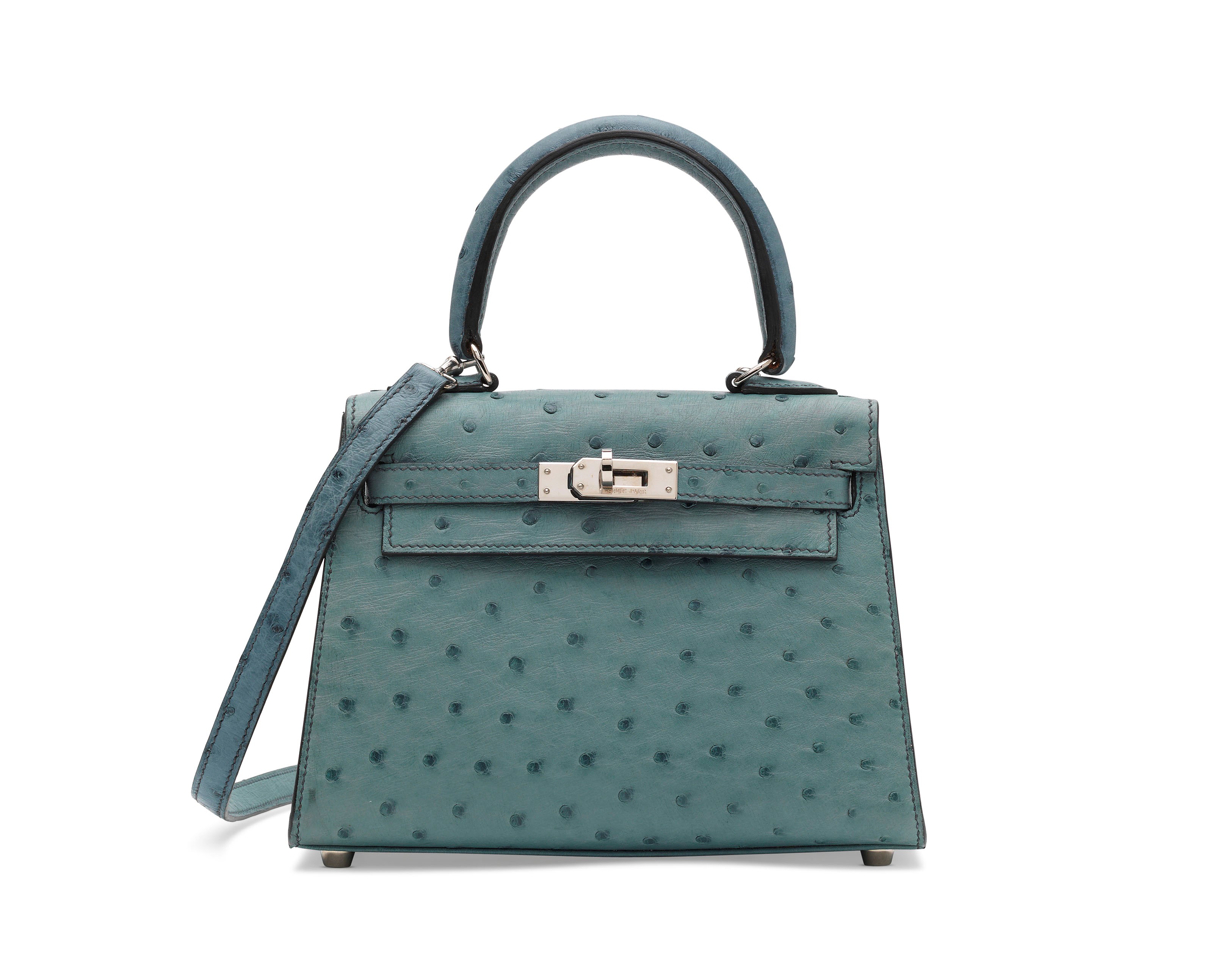 A BLEU JEAN OSTRICH SELLIER MINI KELLY 20 WITH PALLADIUM HARDWARE