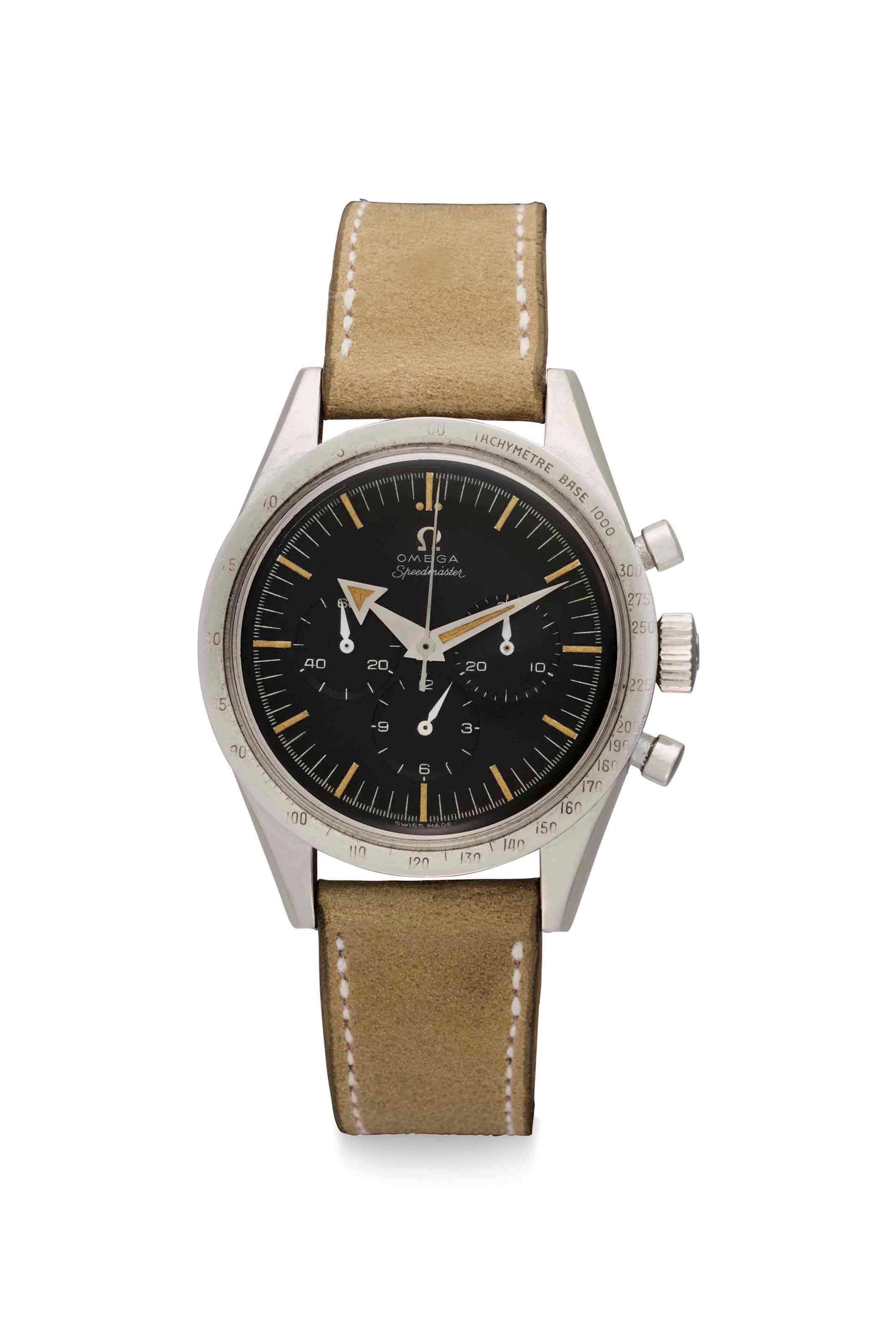 Omega. A Very Fine and Extremely Rare Stainless Steel Chronograph Wristwatch