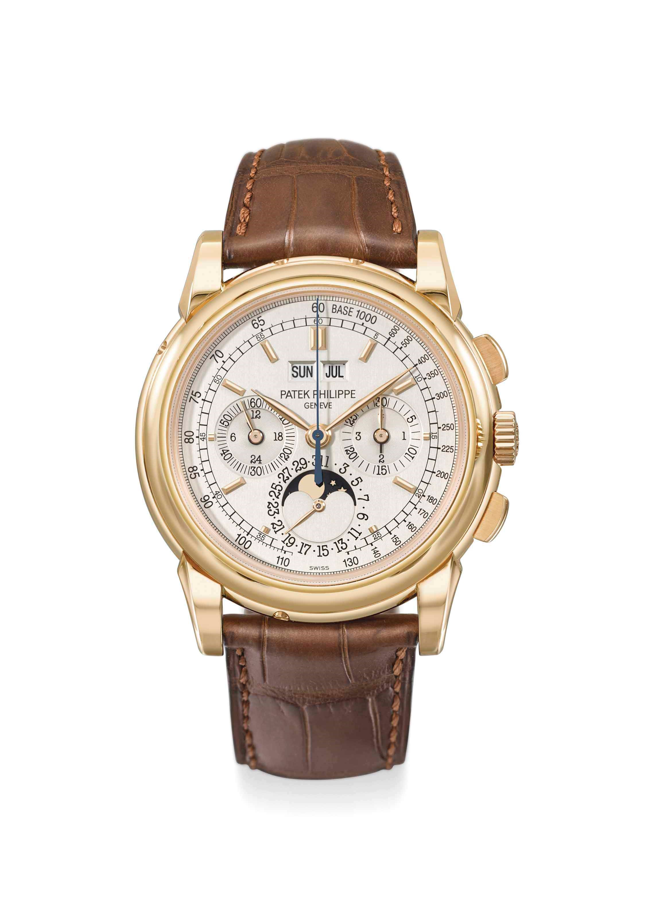 Patek Philippe. A Fine and Rare 18k Pink Gold Perpetual Calendar Chronograph Wristwatch