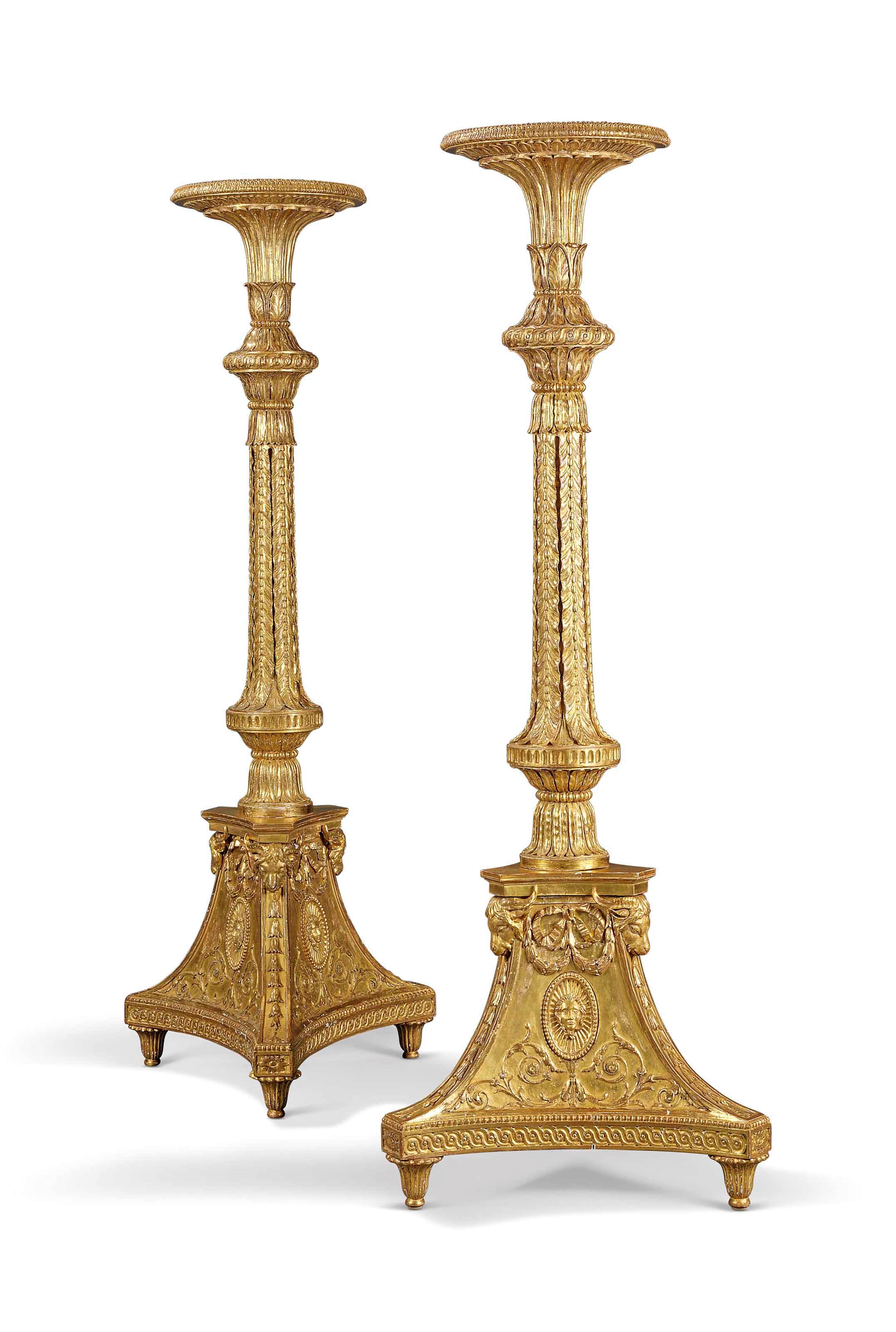A PAIR OF GEORGE III GILTWOOD TORCHERES