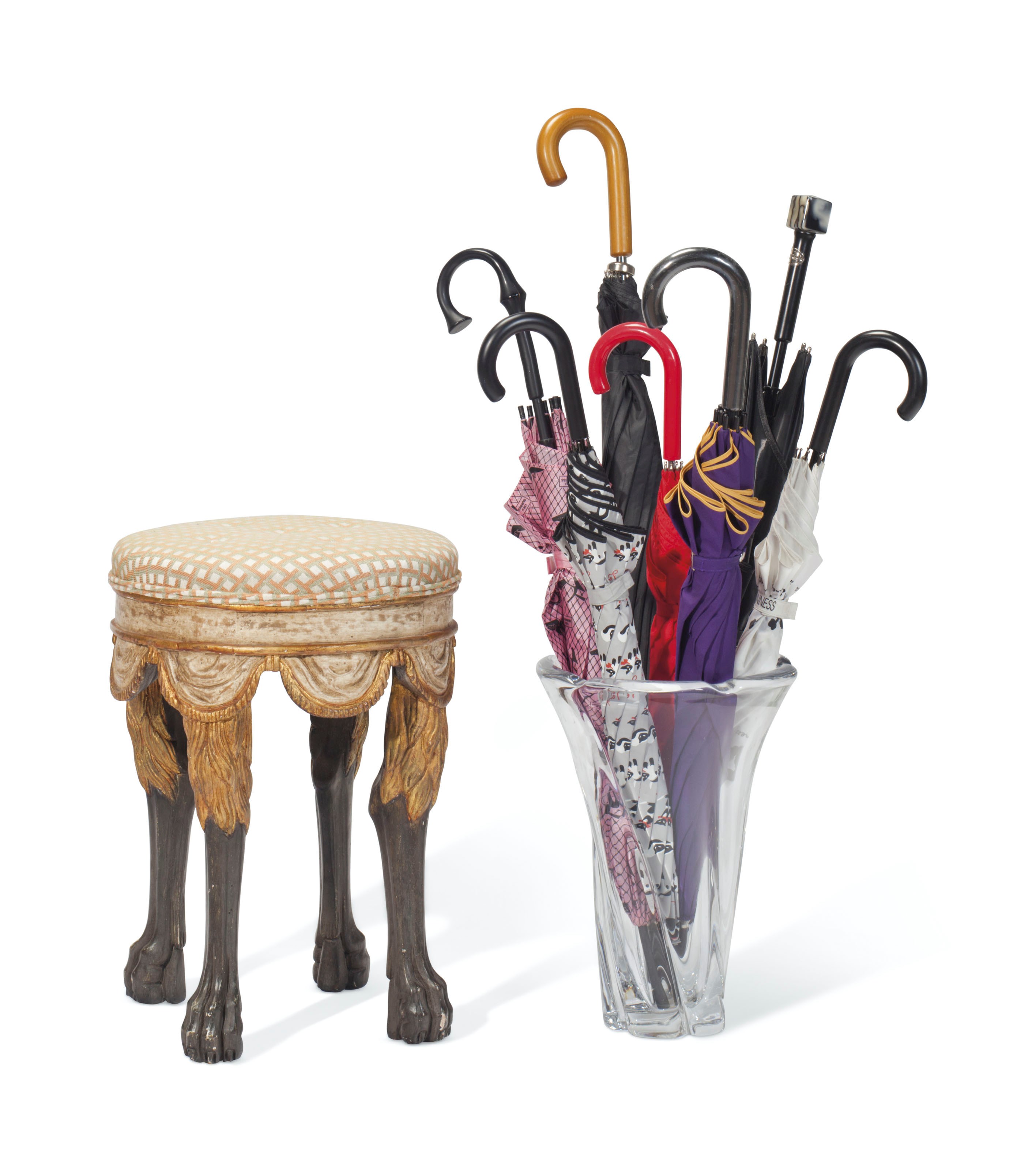 A NORTH EUROPEAN GRAY-PAINTED AND PARCEL-GILT TABOURET