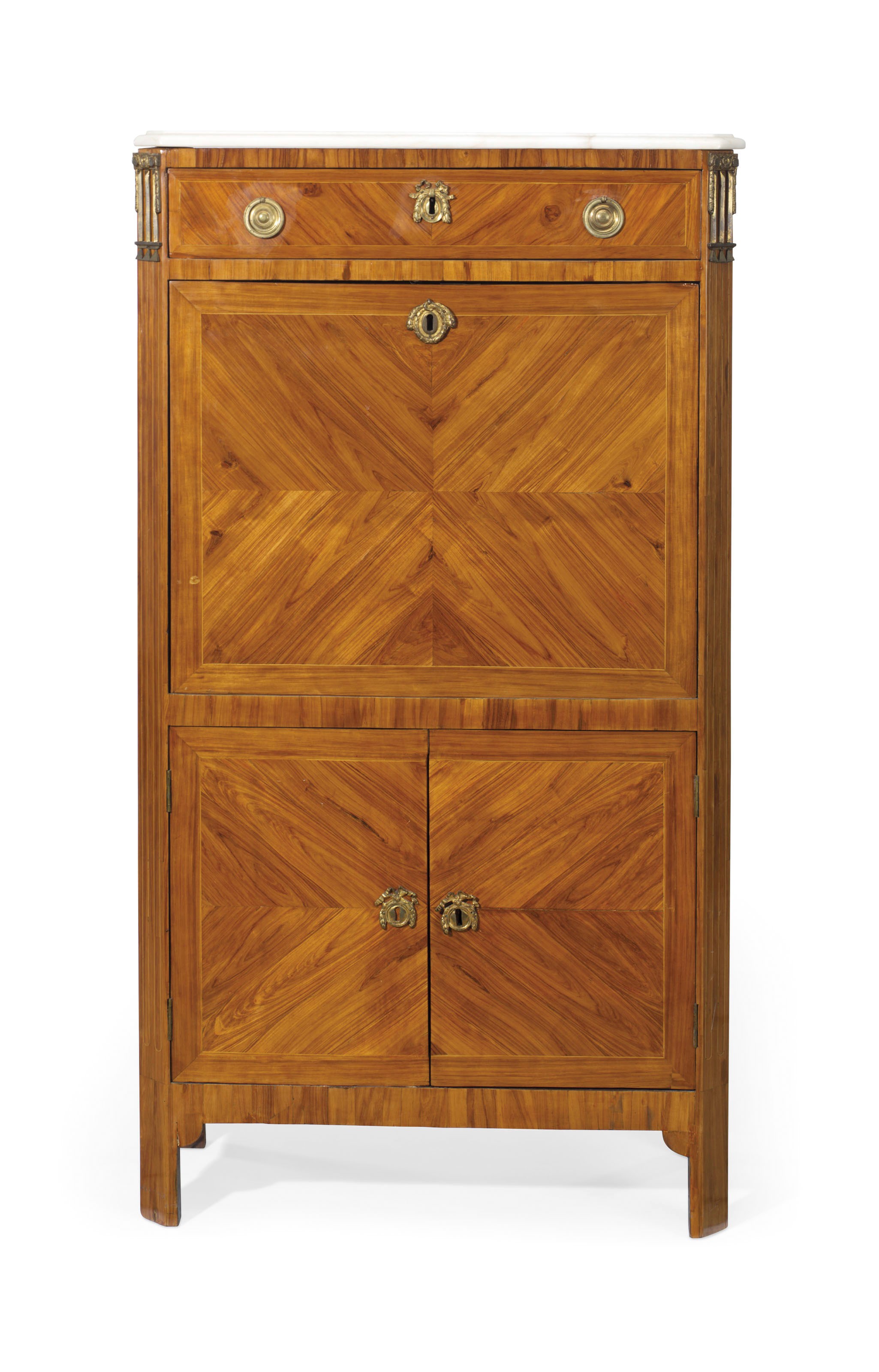 A FRENCH ORMOLU-MOUNTED TULIPWOOD SECRETAIRE A ABATTANT