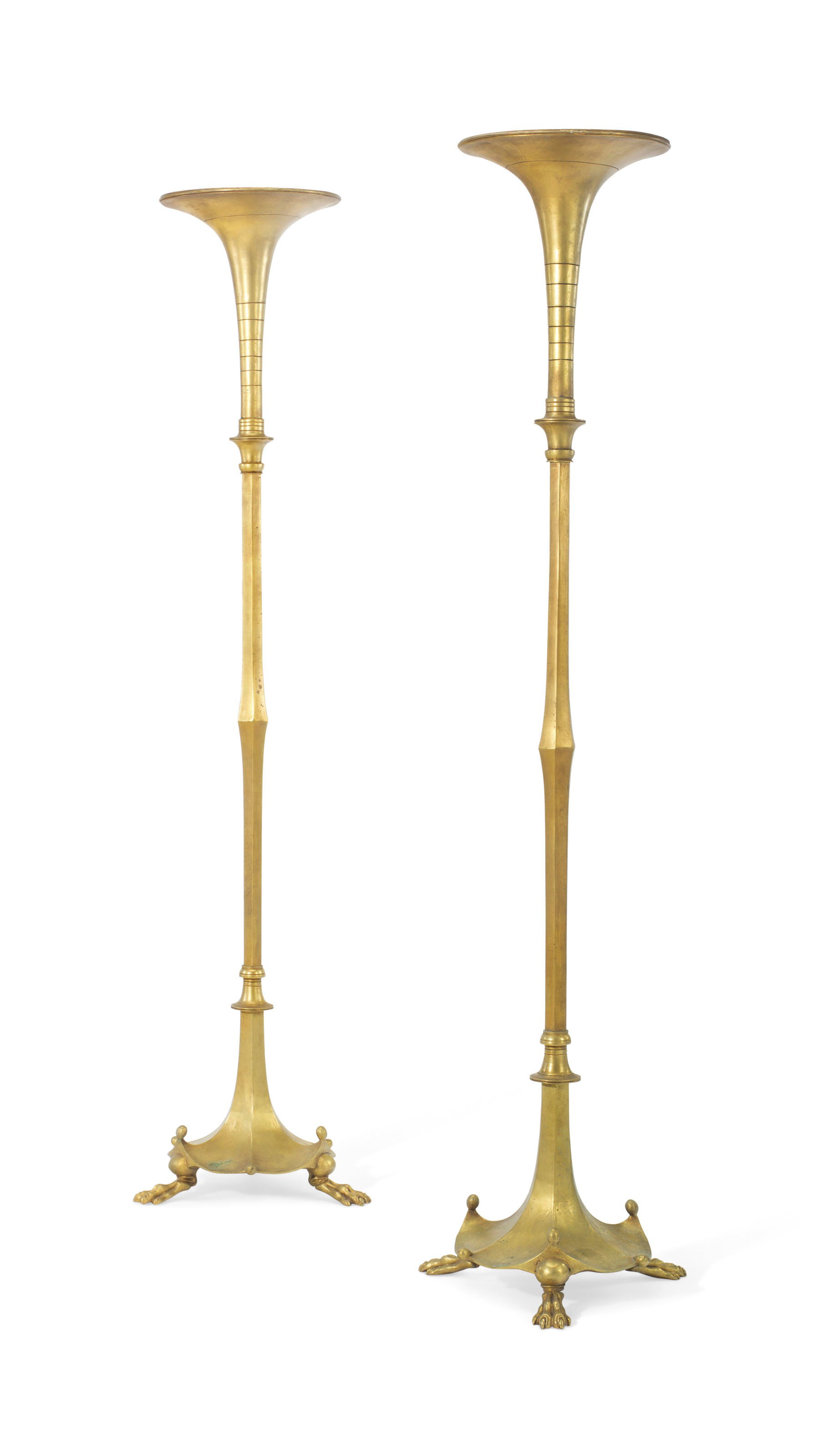A PAIR OF GILT-METAL FLOOR LAMPS