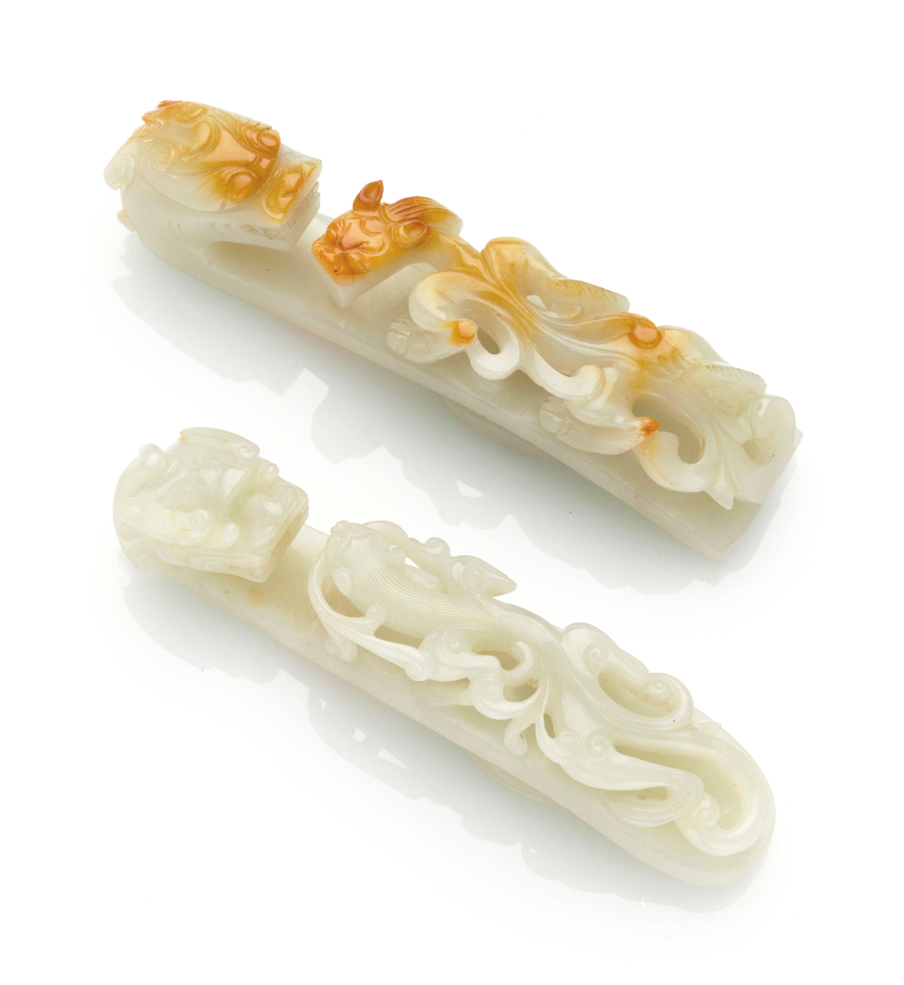 TWO LARGE WHITE JADE BELT BUCKLES