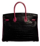 A LIMITED EDITION SHINY BLACK & FUCHSIA POROSUS CROCODILE BIRKIN 35 WITH PALLADIUM HARDWARE