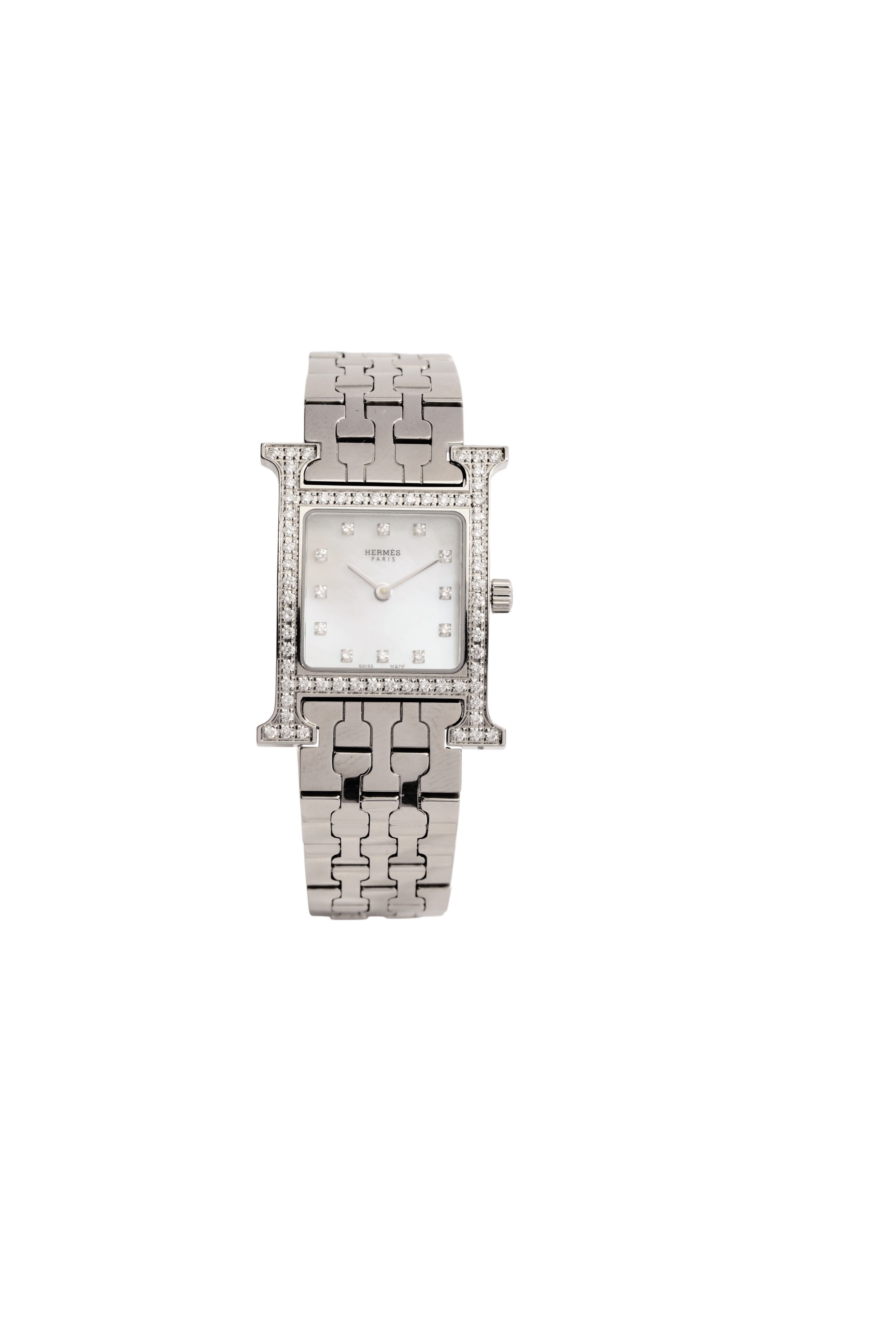 A DIAMOND & STAINLESS STEEL HEURE H PM WATCH