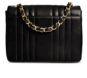 A BLACK LAMBSKIN LEATHER VERTICAL QUILTED MINI FLAP BAG WITH GOLD HARDWARE