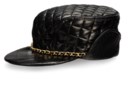 A SET OF THREE:A PAIR OF BLACK & GOLD CHAIN SUNGLASSESA BLACK & GOLD LEATHER CC CHAIN BELTA BLACK LAMBSKIN LEATHER QUILTED HAT