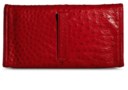 A RED OSTRICH CLUTCH WITH SILVER HARDWARE