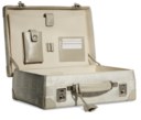 A WHITE SILK BRIEFCASE WITH PEARL CC DETAIL & SILVER HARDWARE