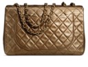 A BRONZE METALLIC LAMBSKIN LEATHER MAXI SINGLE FLAP BAG WITH GOLD HARDWARE