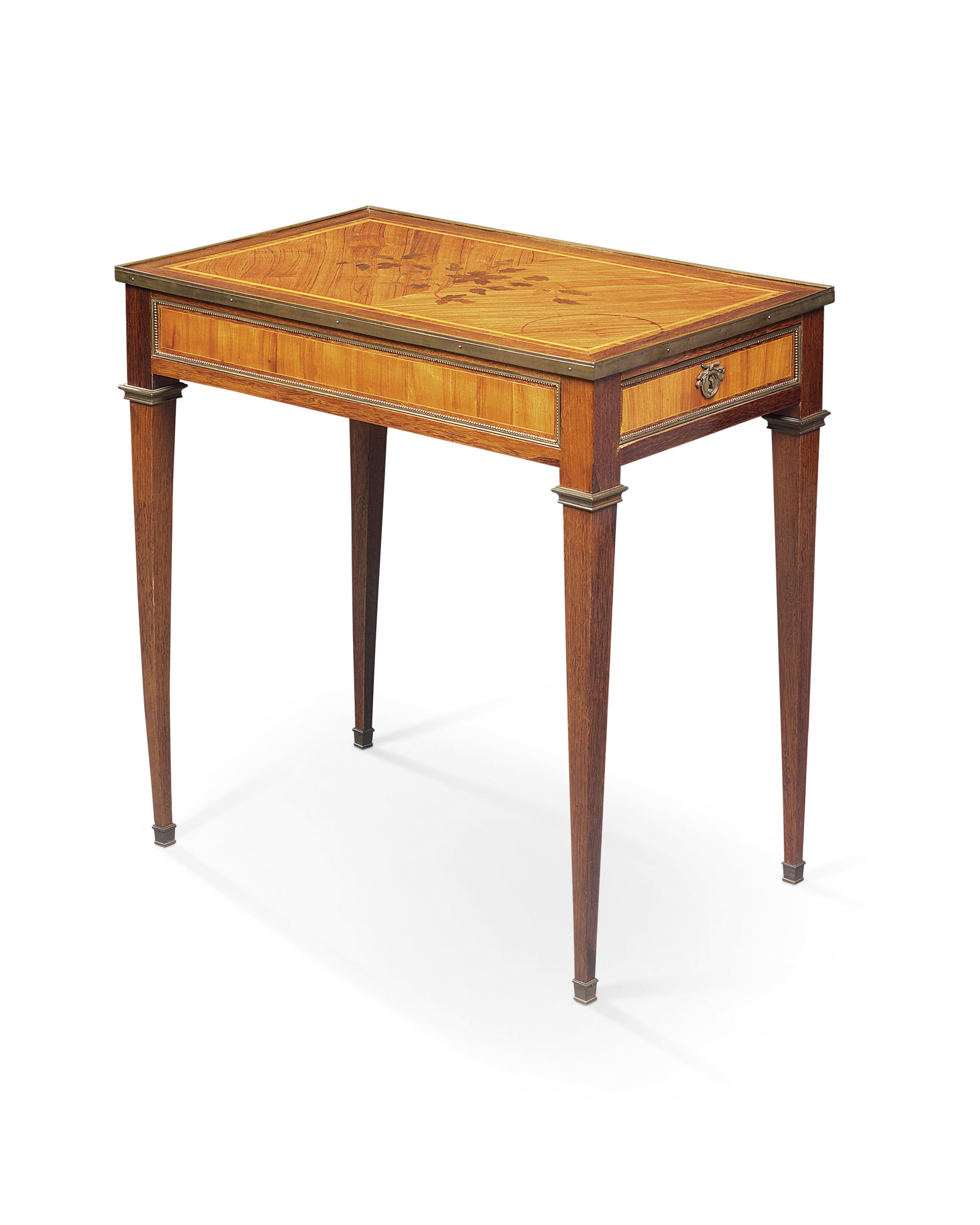 A LOUIS XVI ORMOLU-MOUNTED TULIPWOOD, AMARANTH AND BOIS DE BOUT MARQUETRY OCCASIONAL TABLE
