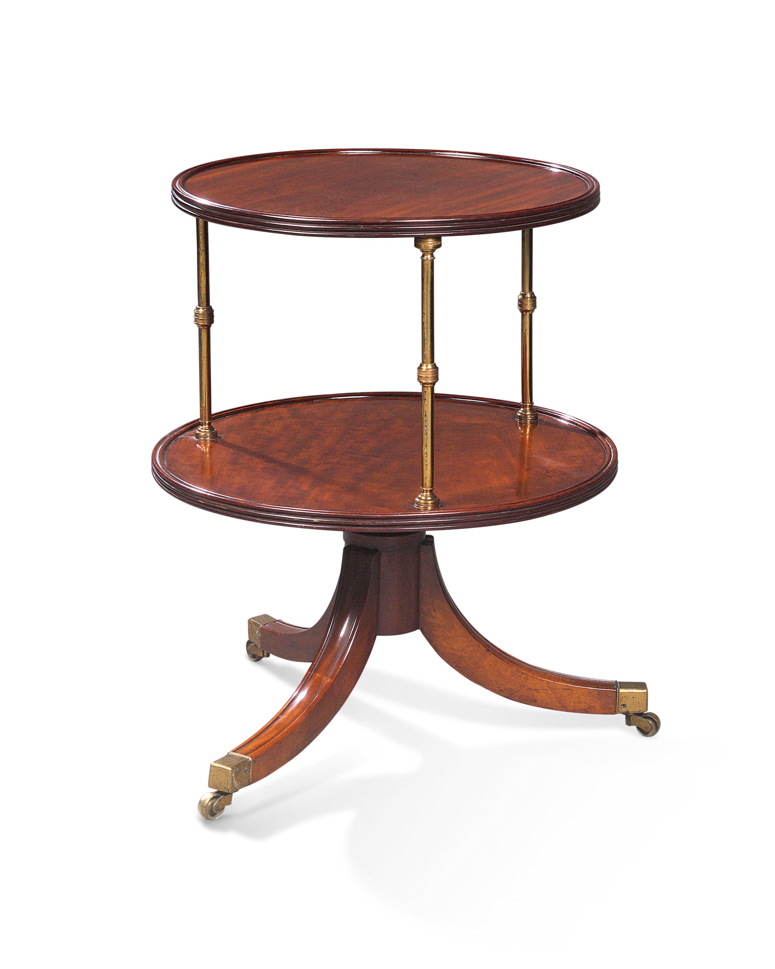 A GEORGE III MAHOGANY AND BRASS TWO-TIER DUMBWAITER