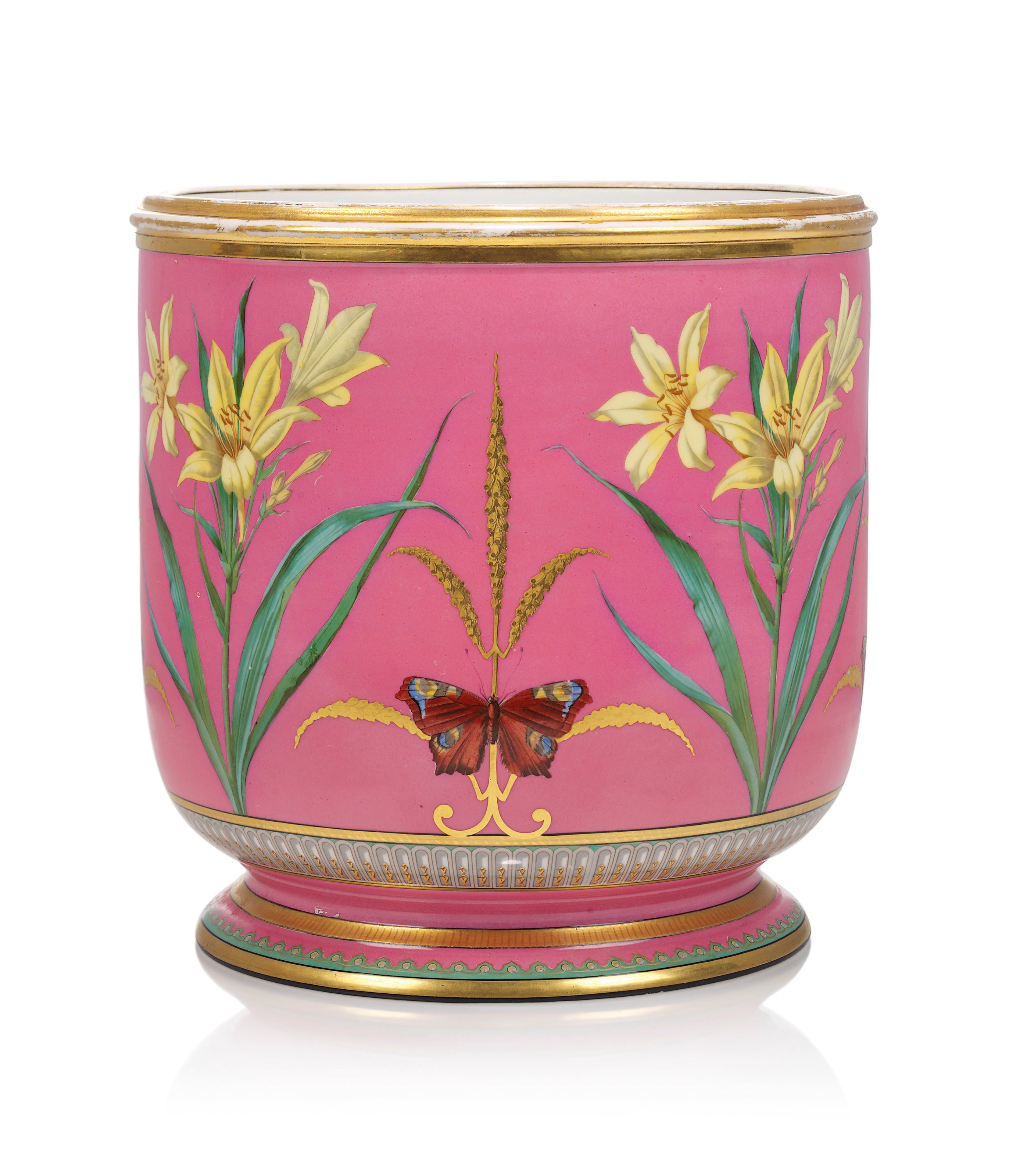 A FRENCH PORCELAIN LARGE PINK-GROUND JARDINIERE